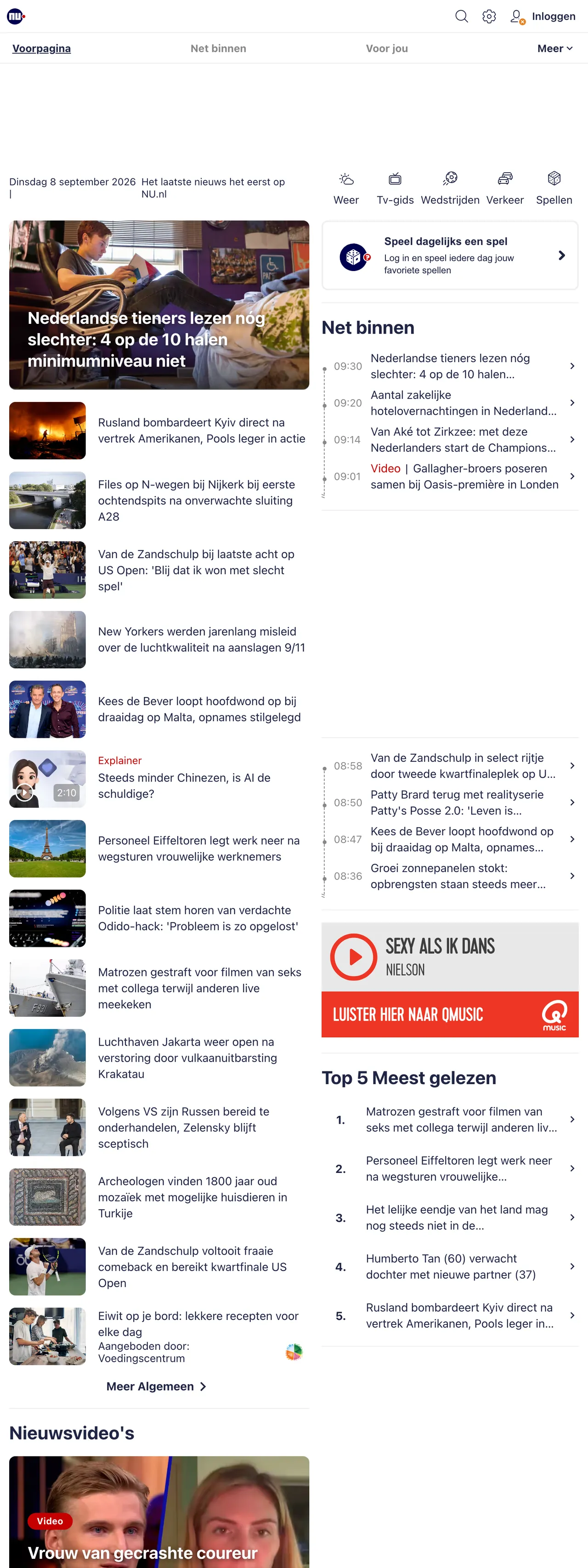 Screenshot of the NU.nl front page