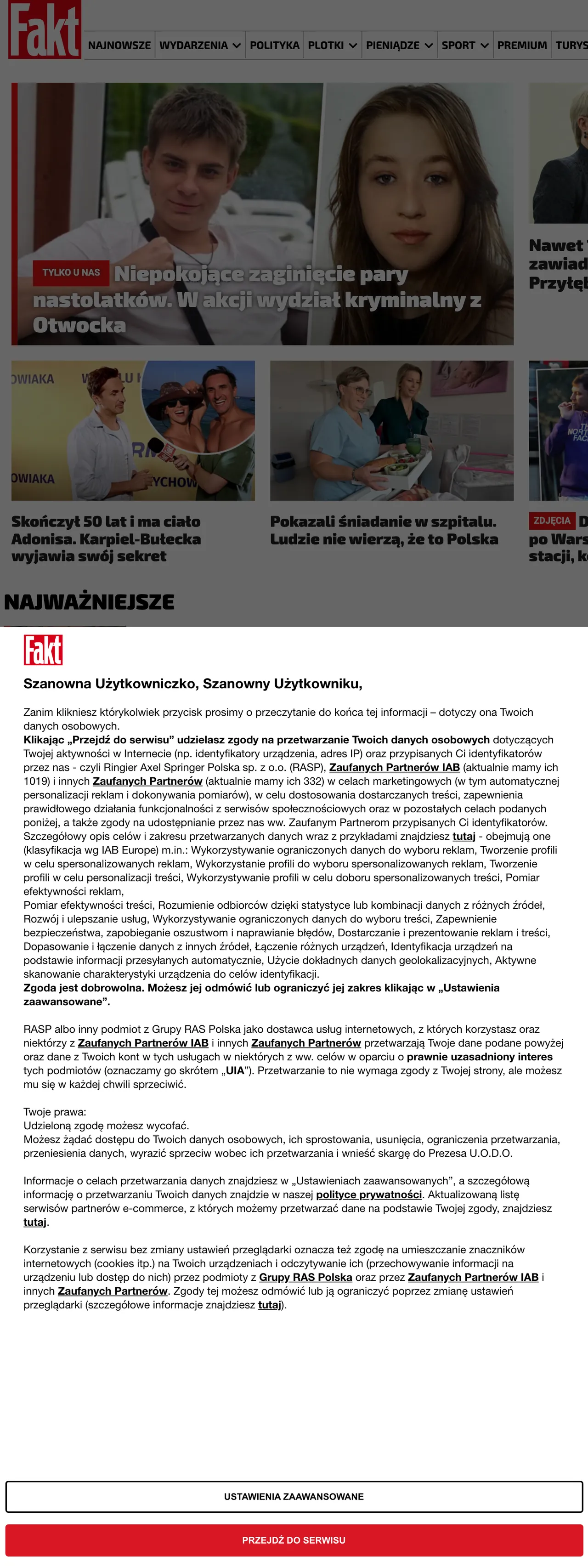 Screenshot of the Fakt front page