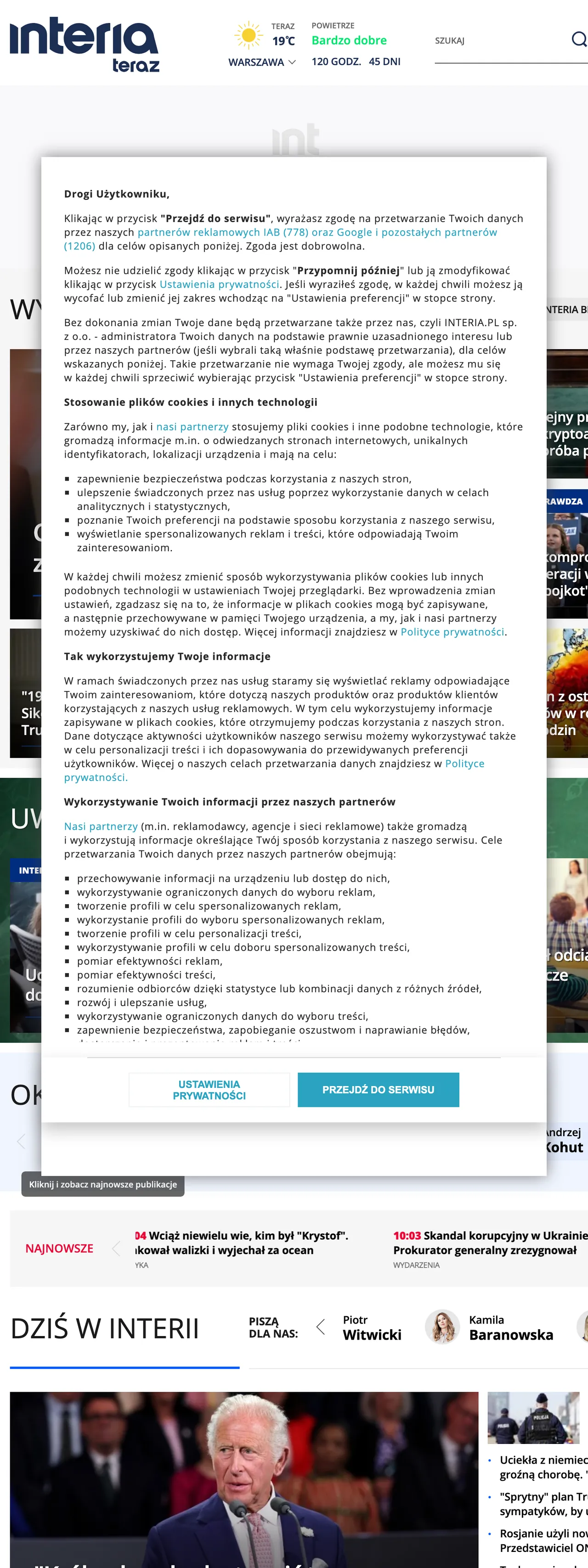 Screenshot of the Interia front page
