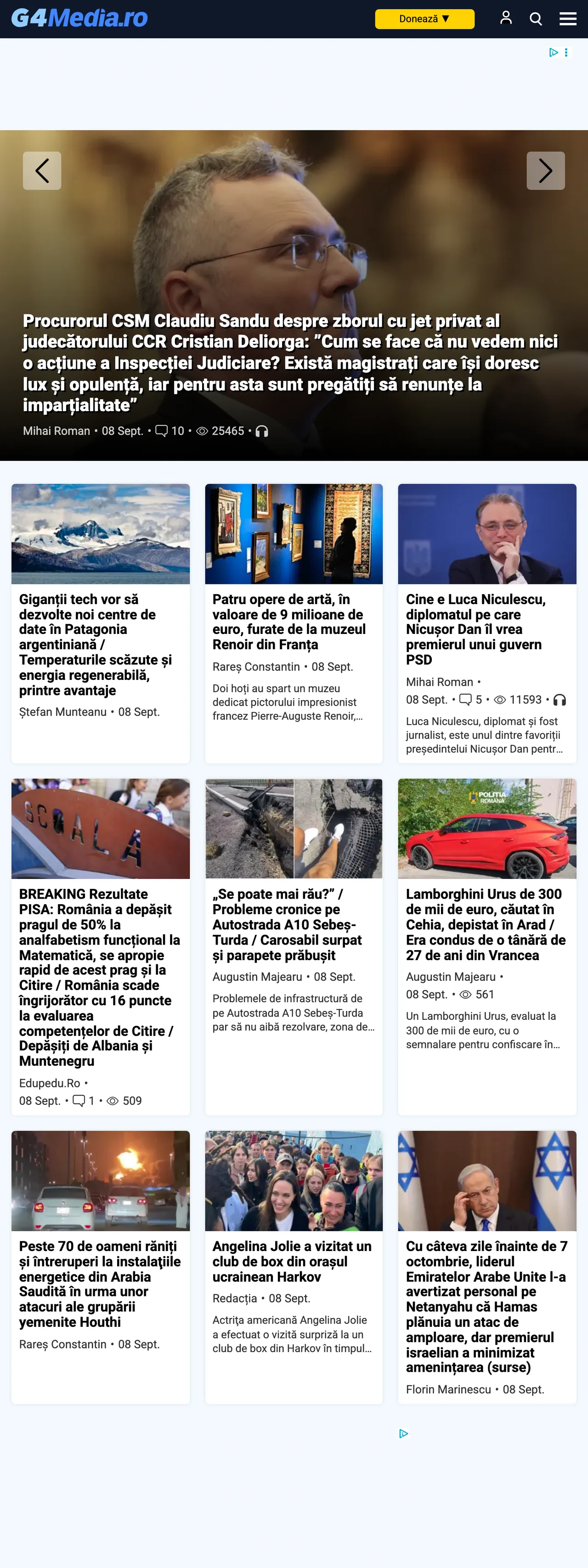 Screenshot of the G4Media front page