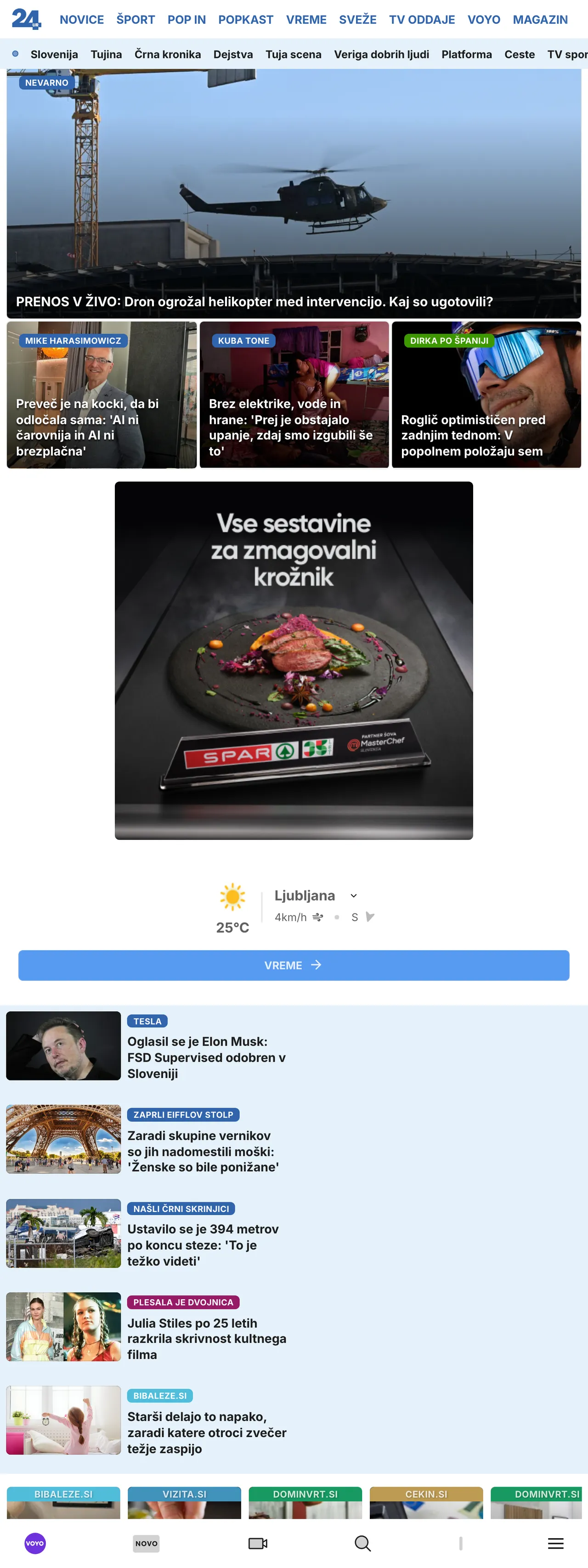 Screenshot of the 24ur front page