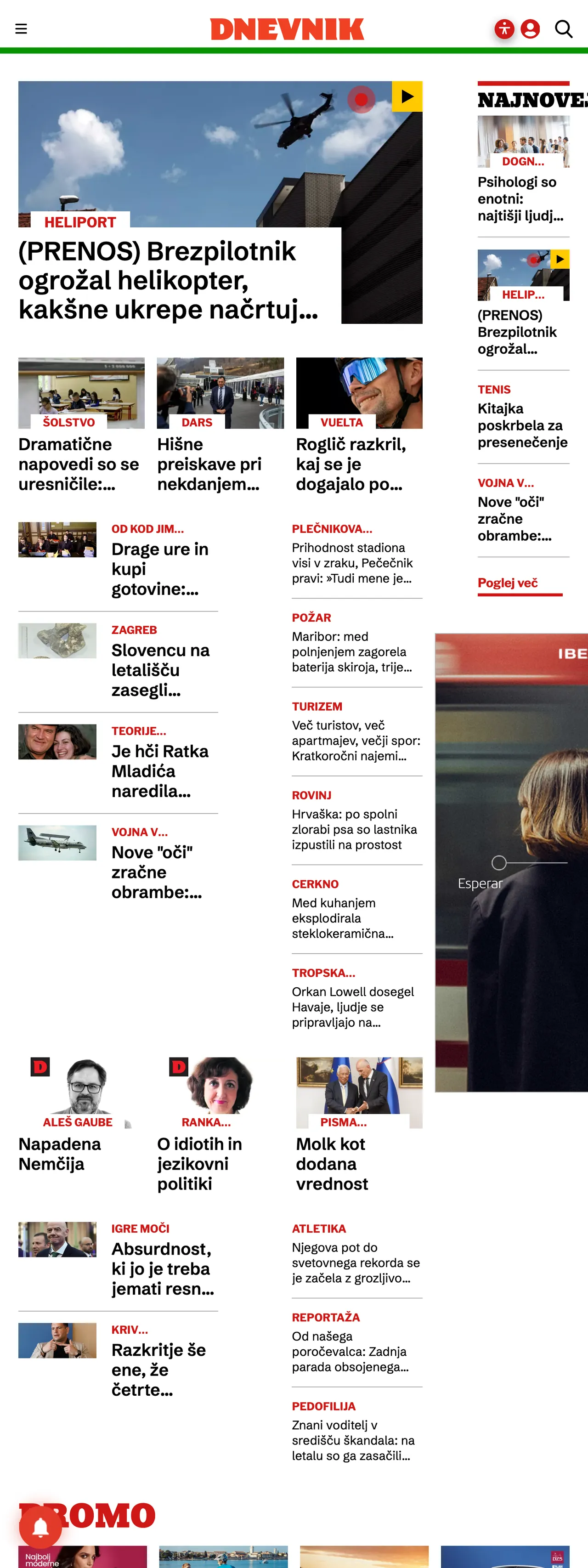 Screenshot of the Dnevnik front page