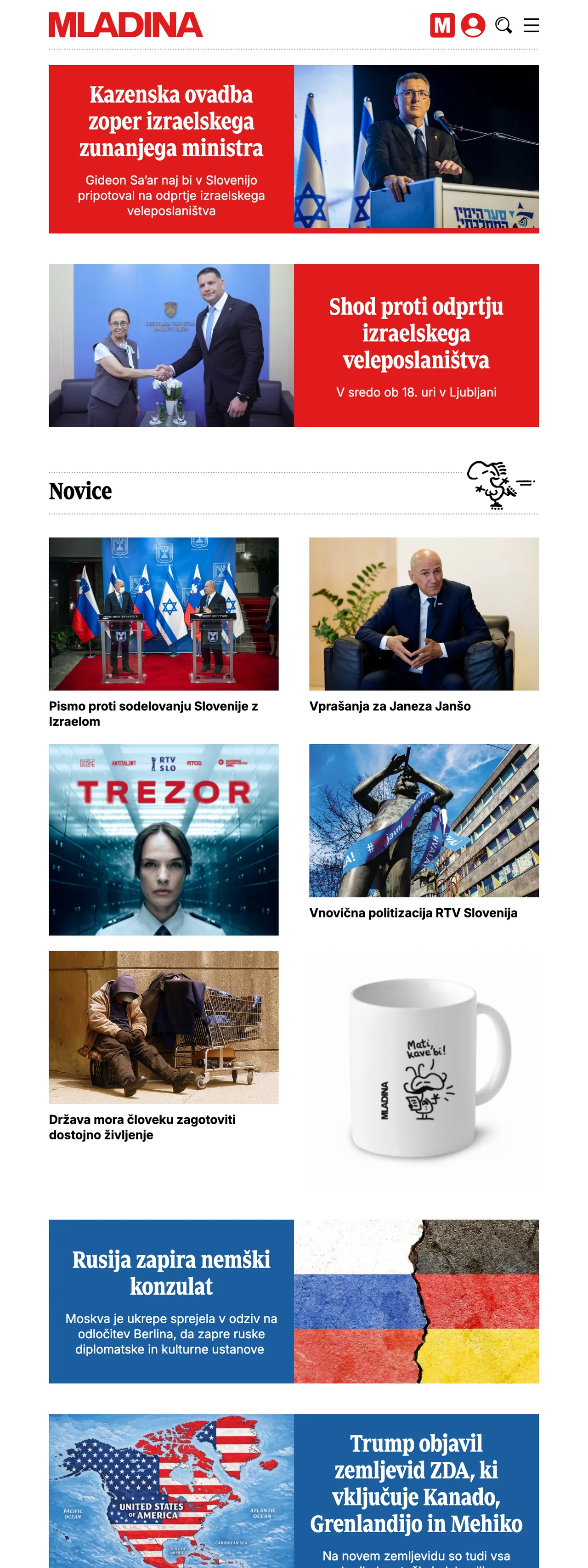 Screenshot of the Mladina front page