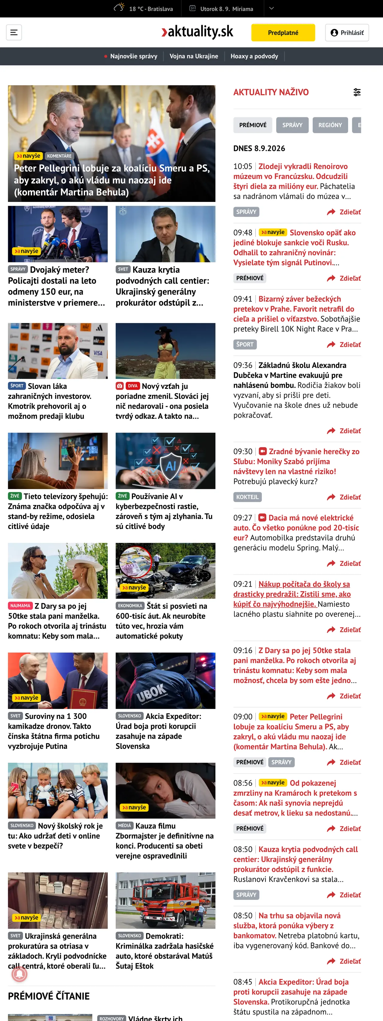 Screenshot of the Aktuality.sk front page