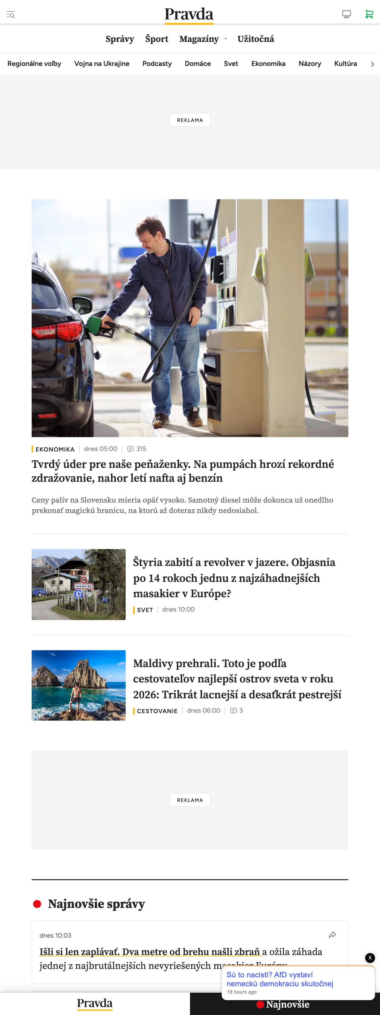 Screenshot of the Pravda front page