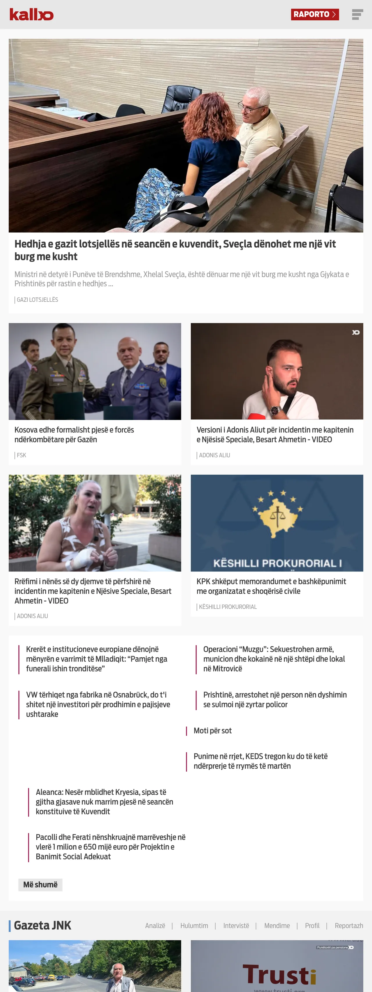 Screenshot of the Kallxo front page