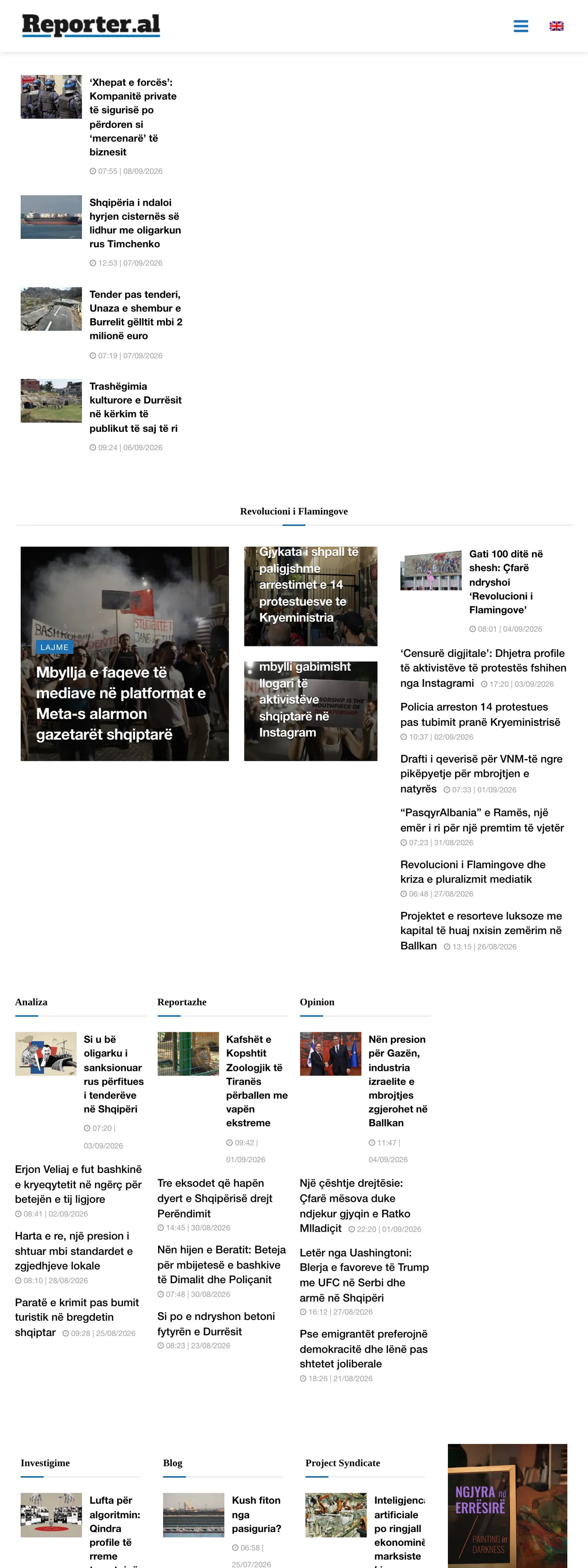 Screenshot of the Reporter.al front page