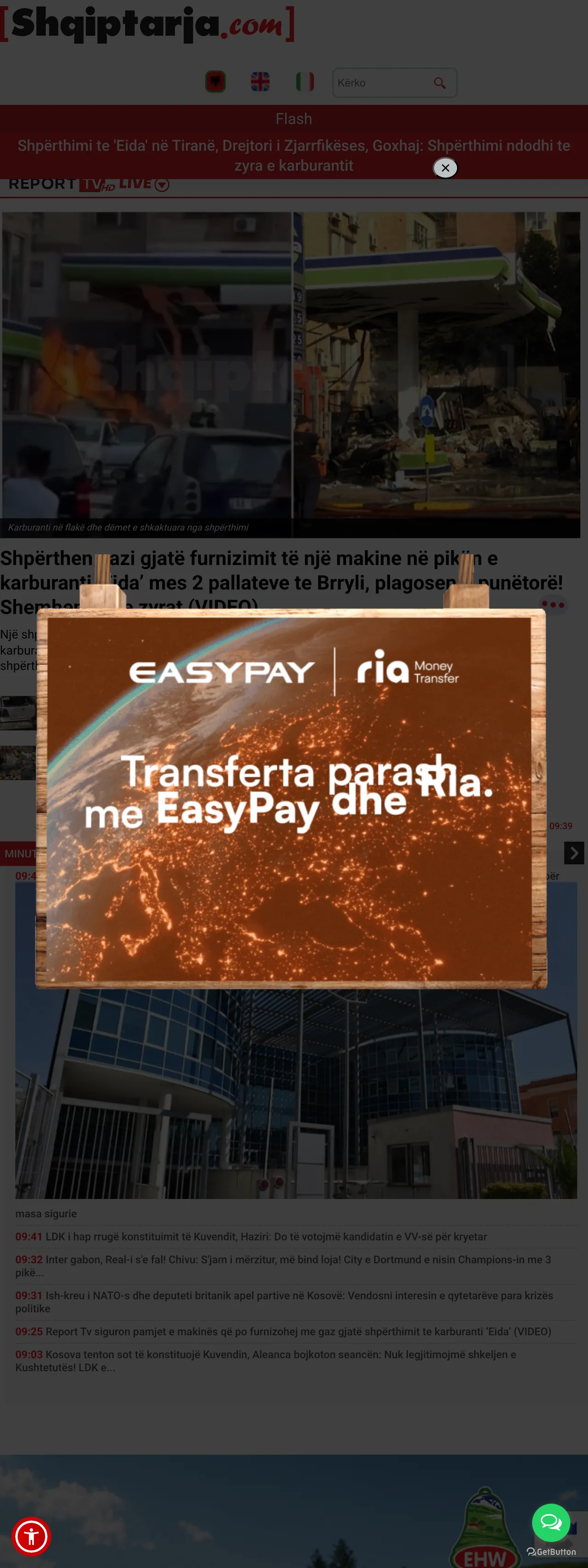 Screenshot of the Shqiptarja.com front page