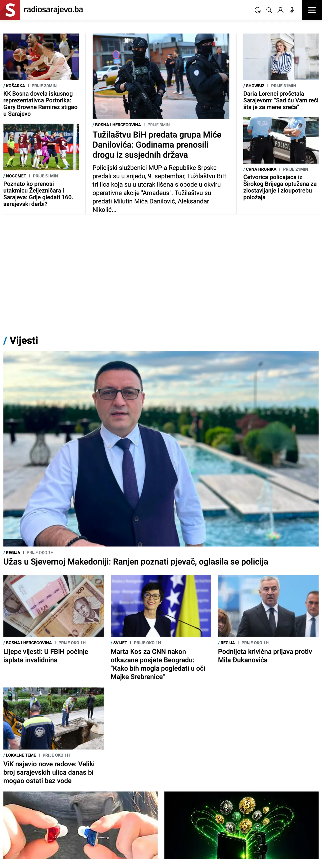 Screenshot of the Radio Sarajevo front page