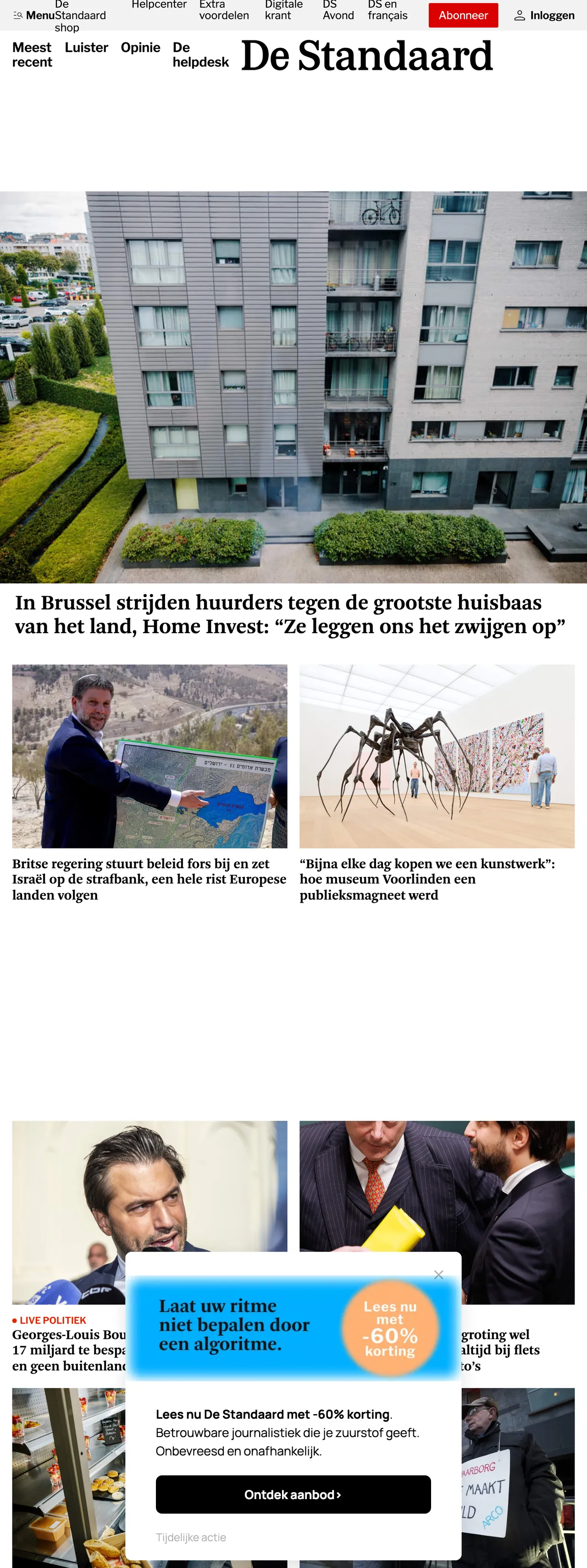 Screenshot of the De Standaard front page