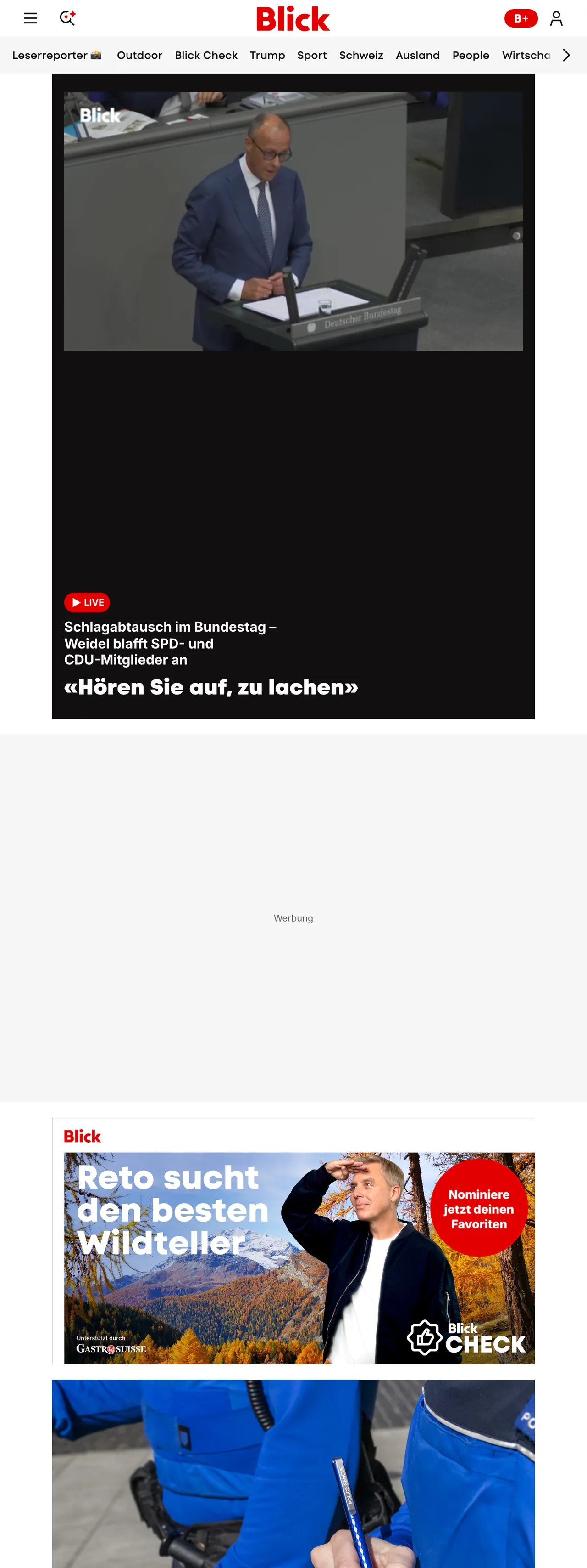 Screenshot of the Blick front page