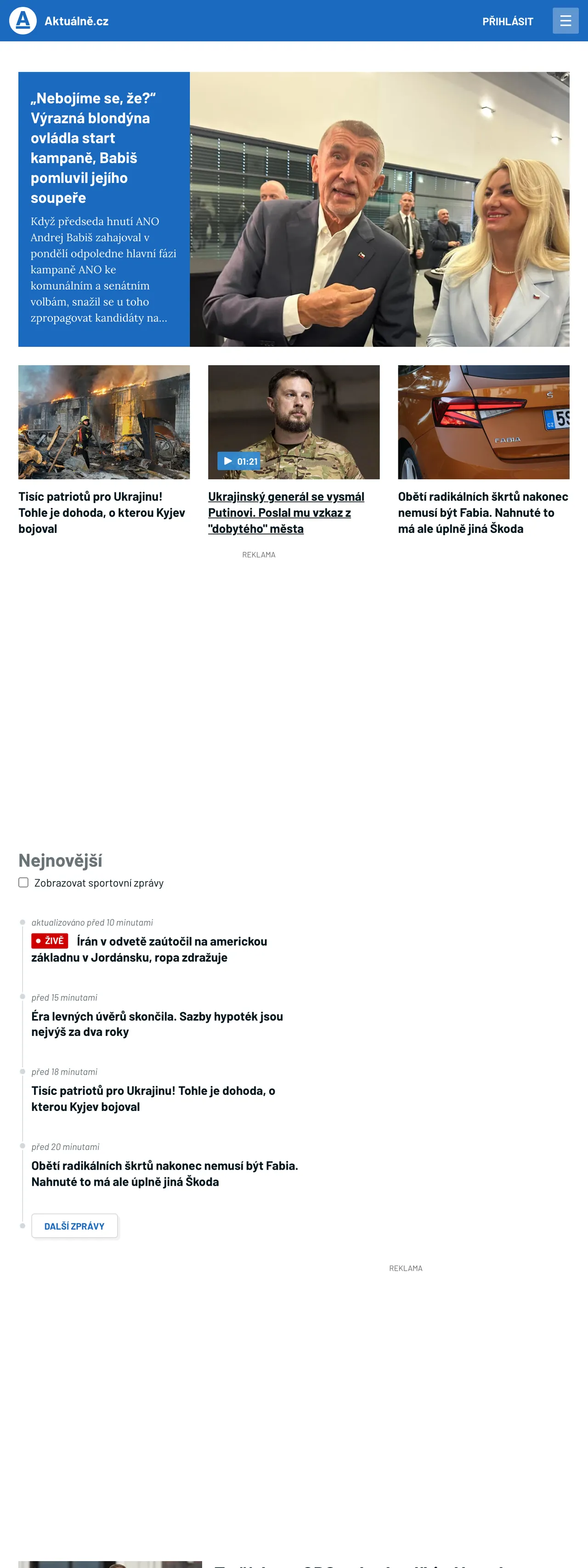 Screenshot of the Aktuálně.cz front page