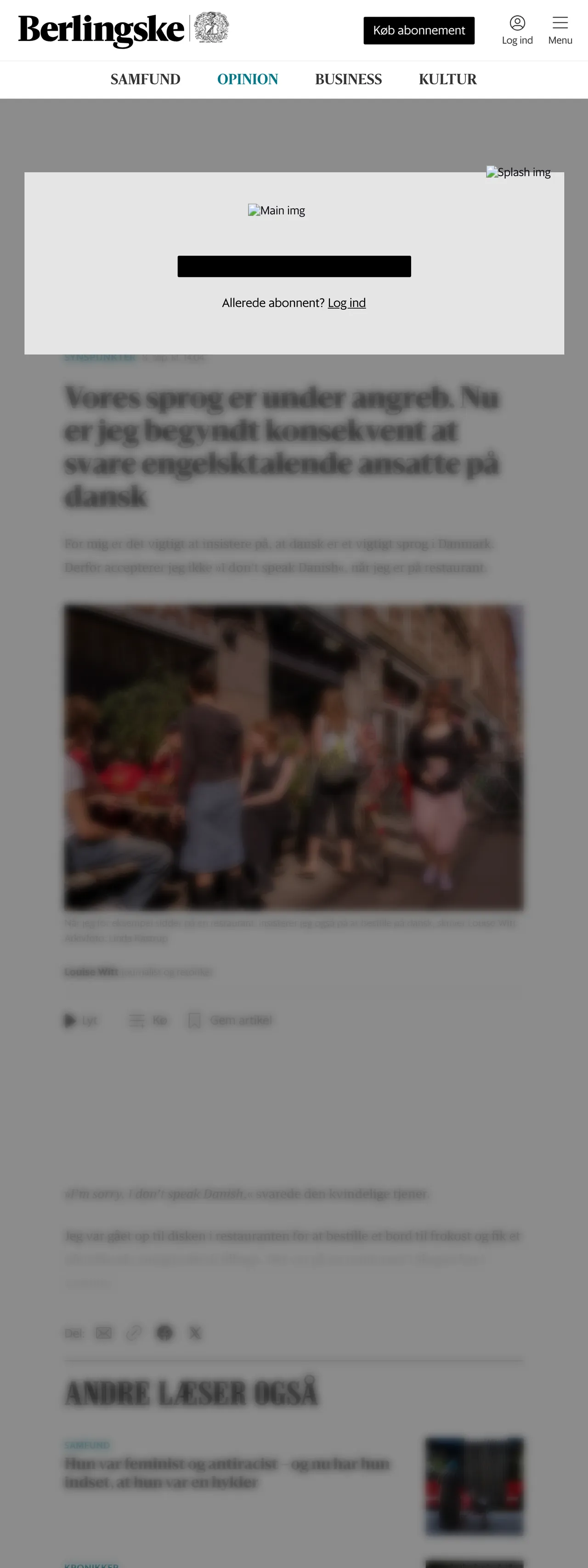 Screenshot of the Berlingske front page