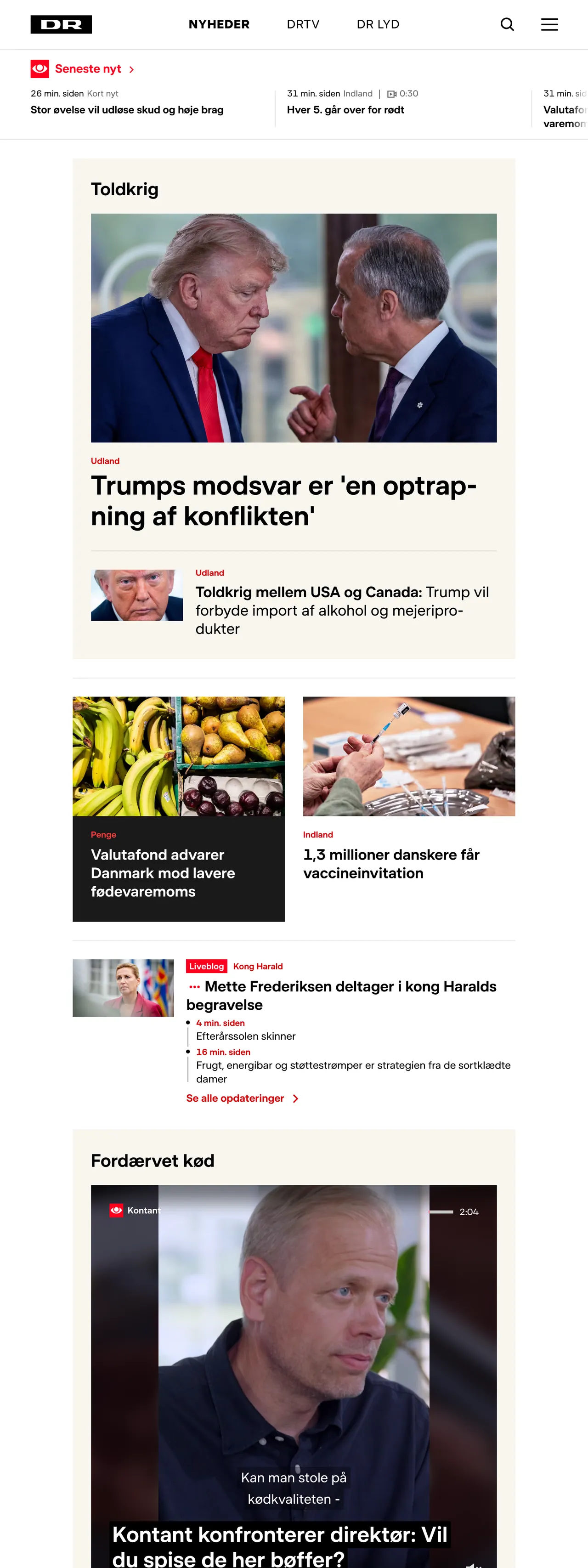 Screenshot of the DR front page