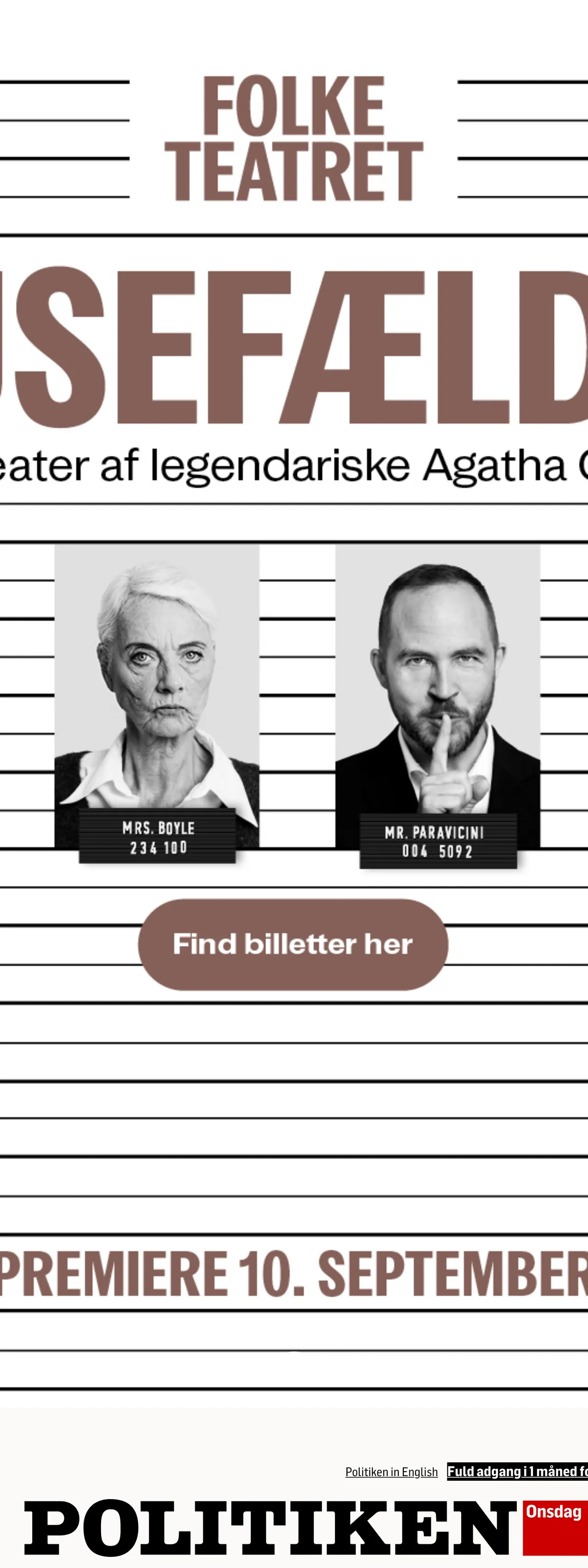 Screenshot of the Politiken front page