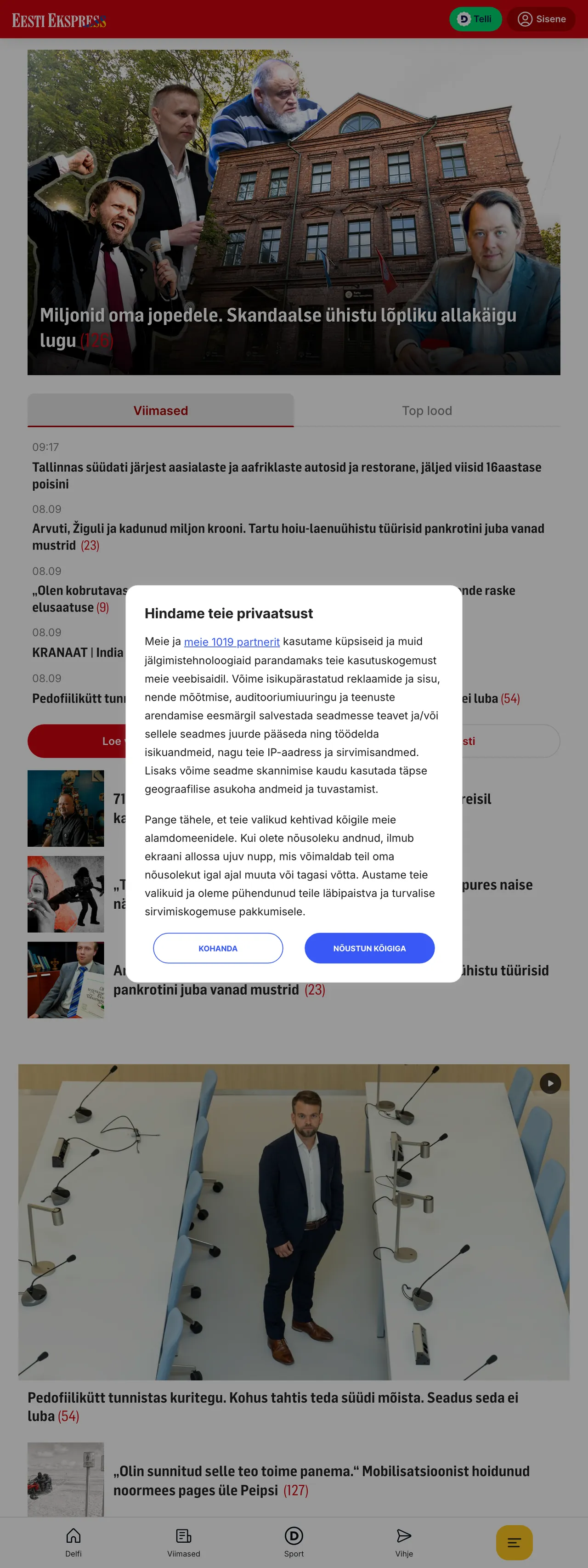 Screenshot of the Eesti Ekspress front page