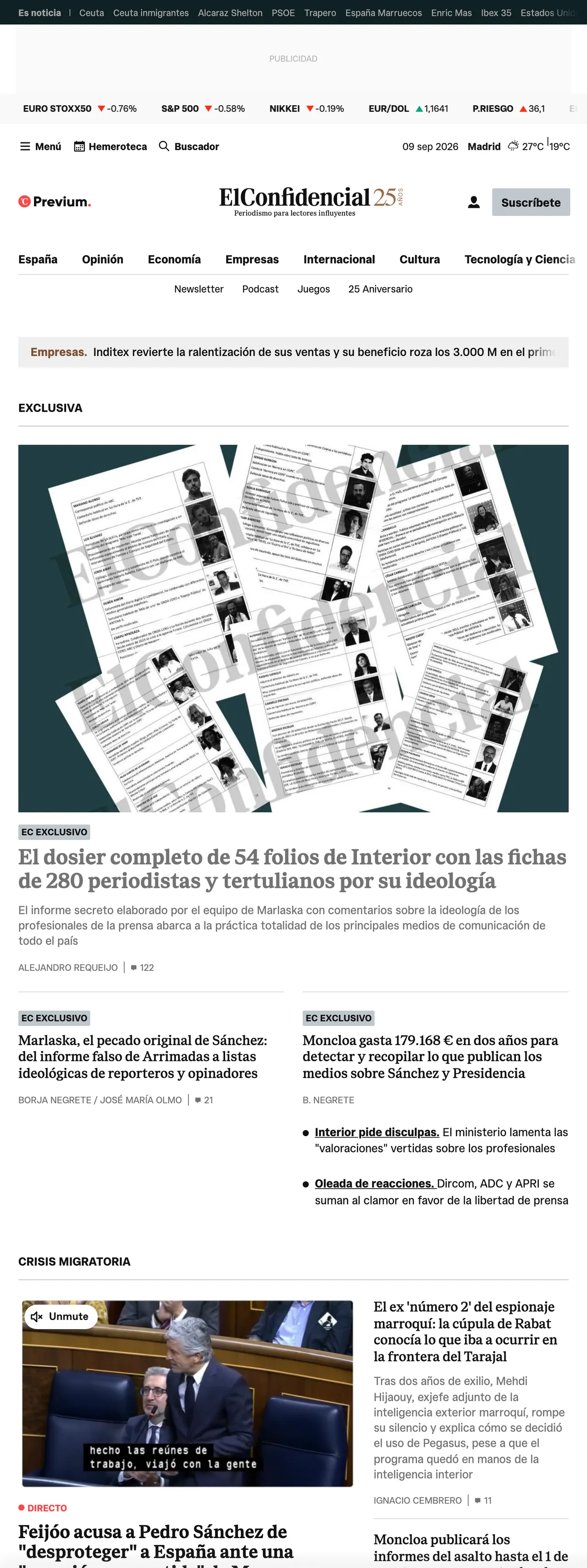 Screenshot of the El Confidencial front page