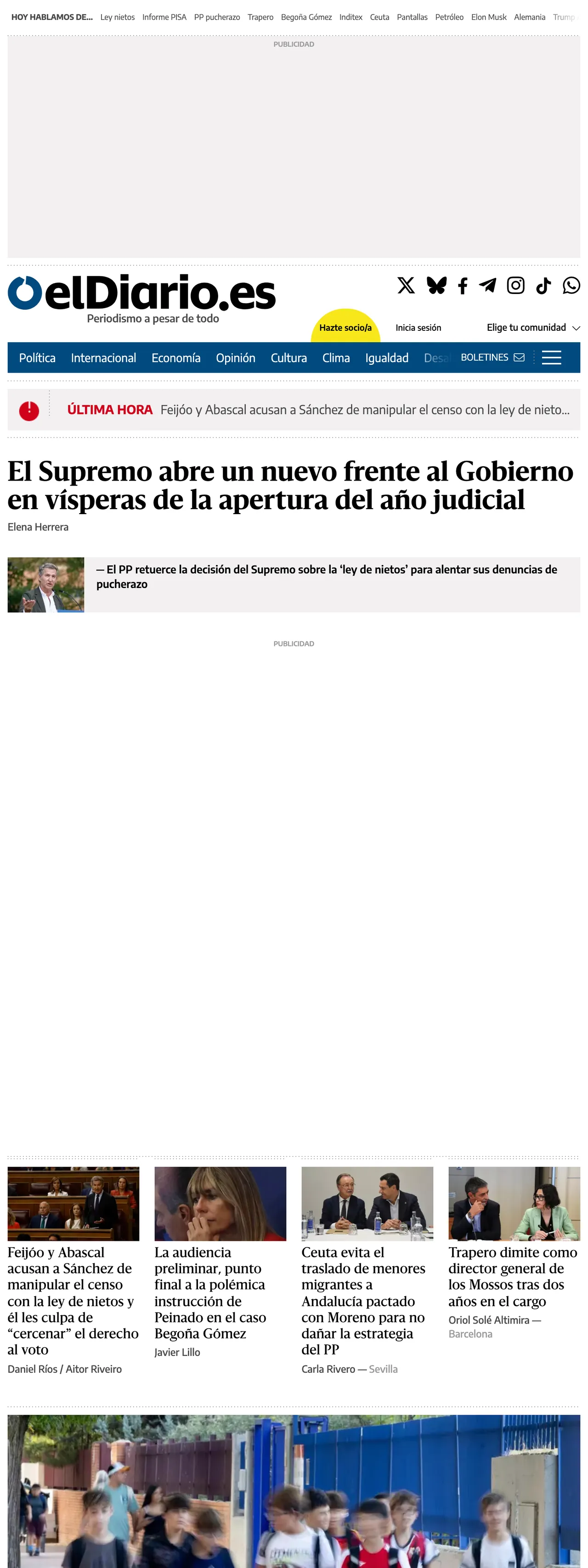 Screenshot of the elDiario.es front page
