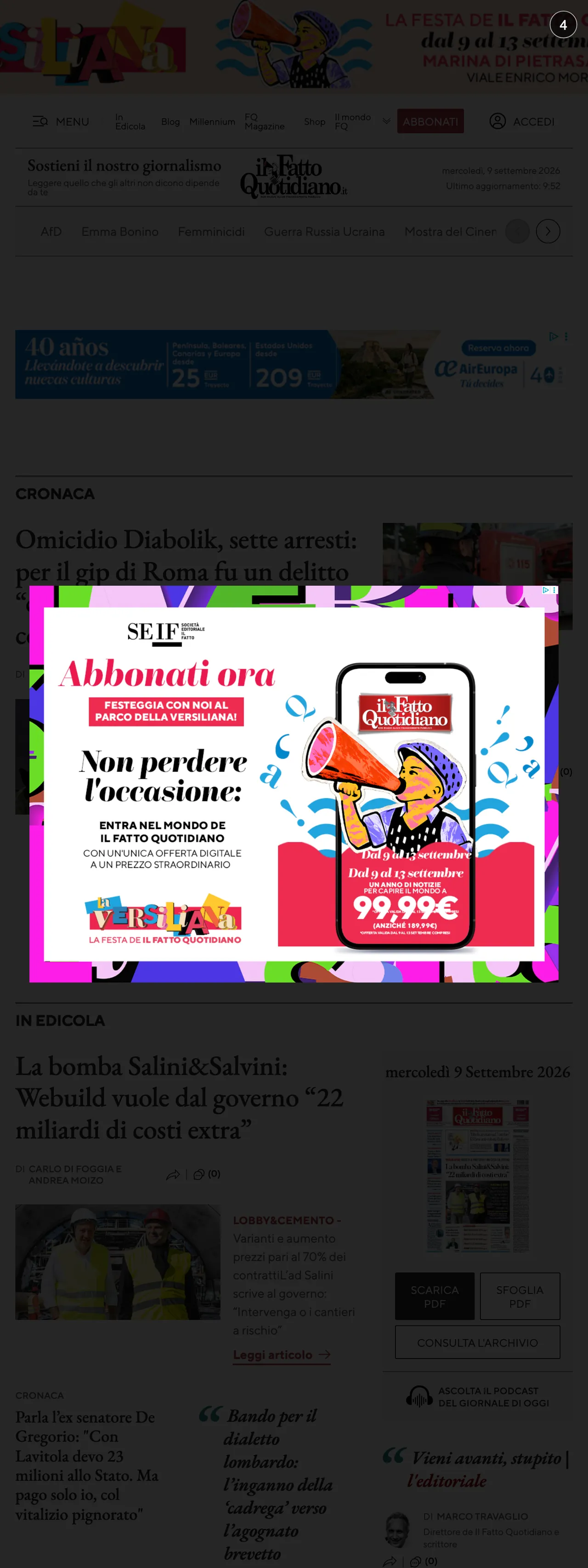 Screenshot of the Il Fatto Quotidiano front page