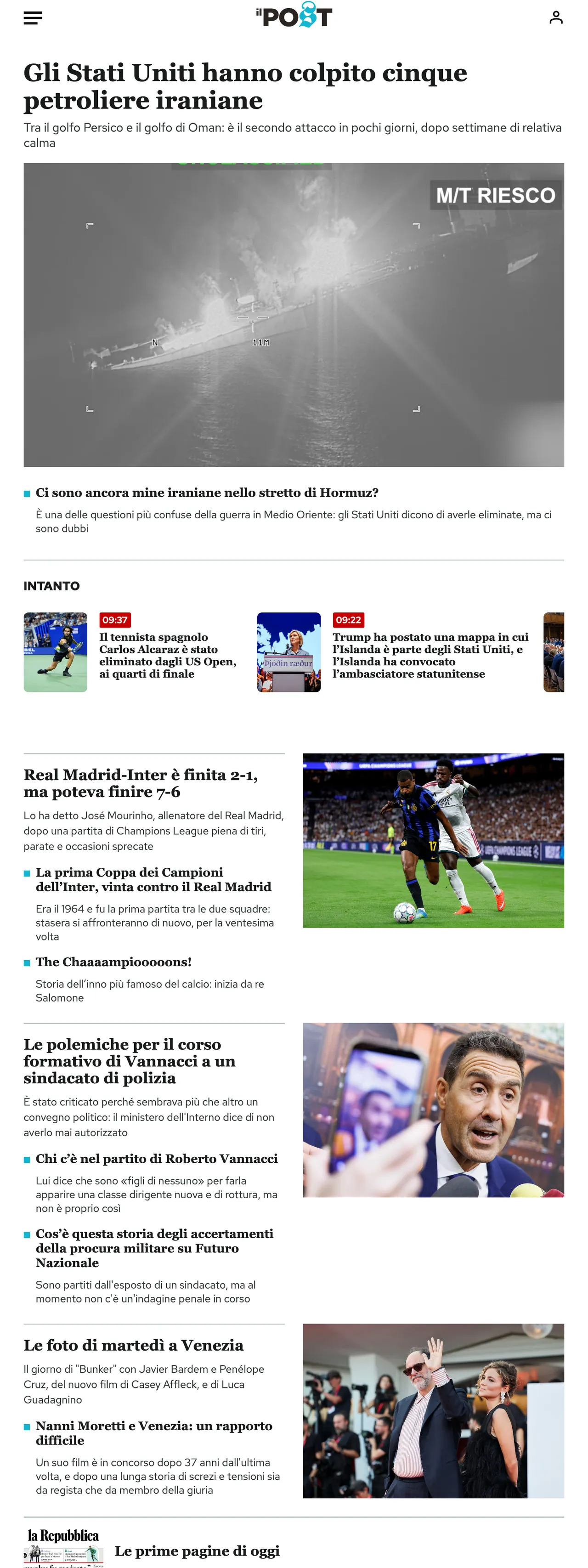 Screenshot of the Il Post front page