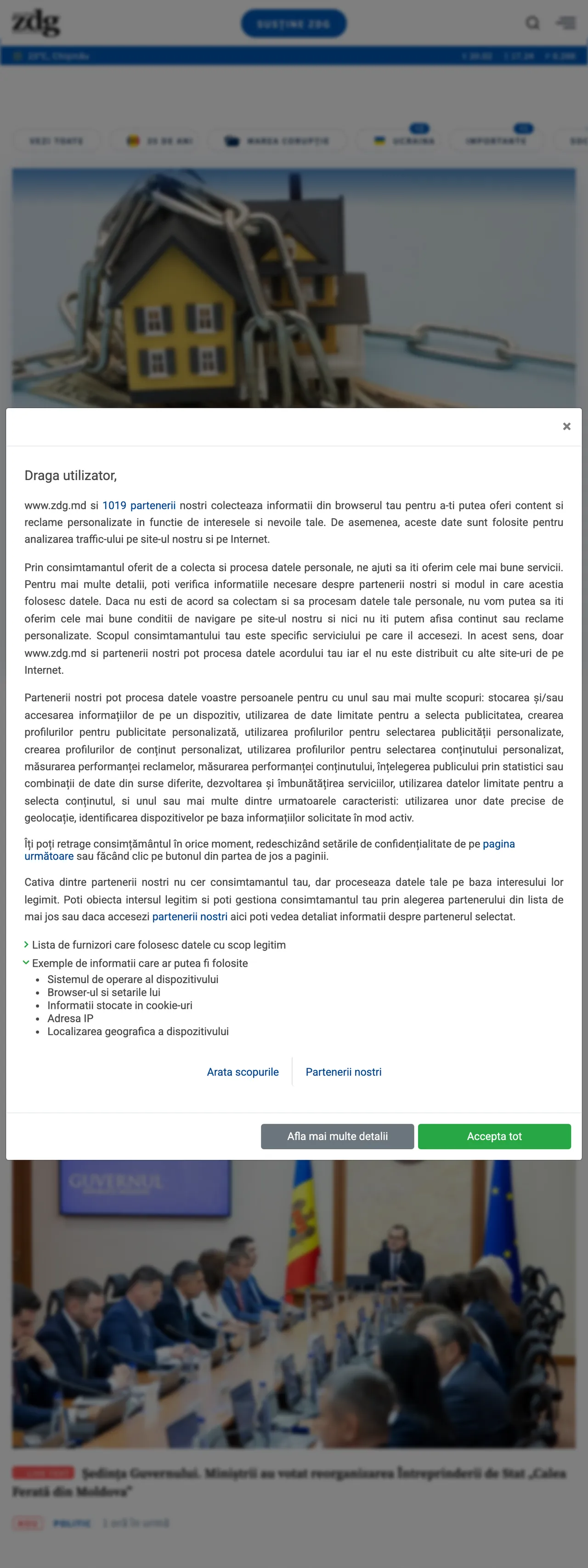 Screenshot of the Ziarul de Gardă front page