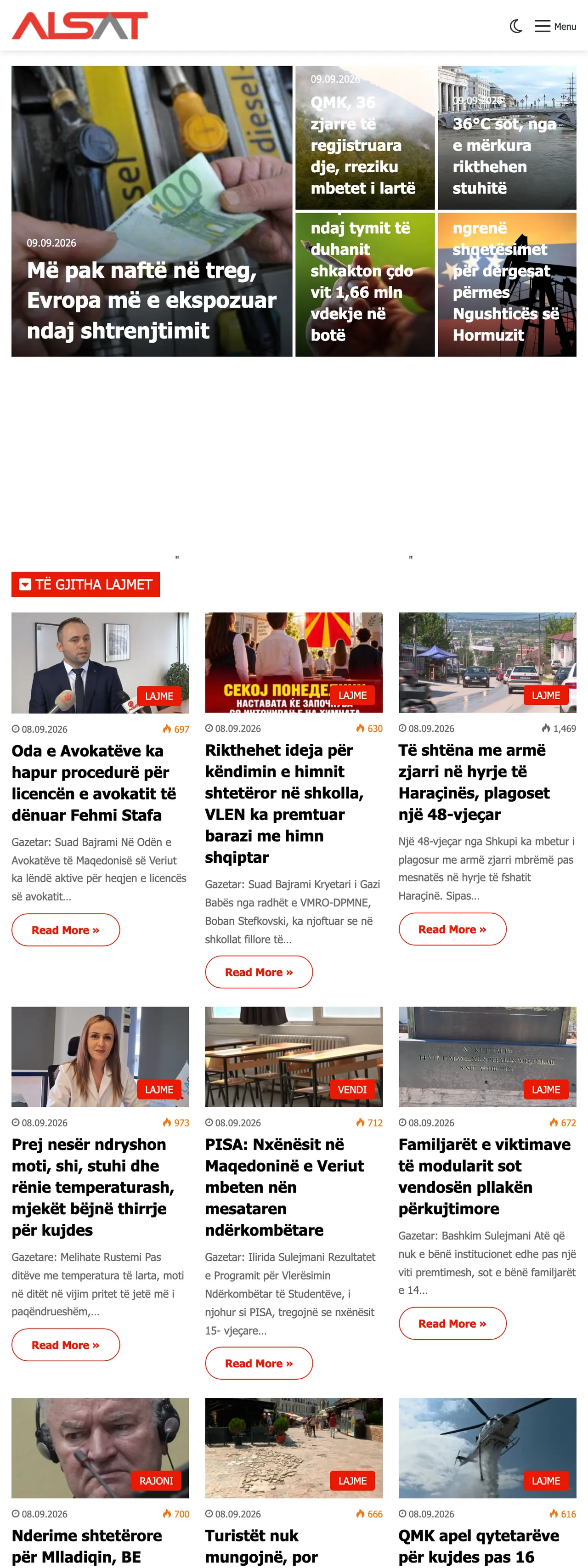 Screenshot of the ALSAT front page