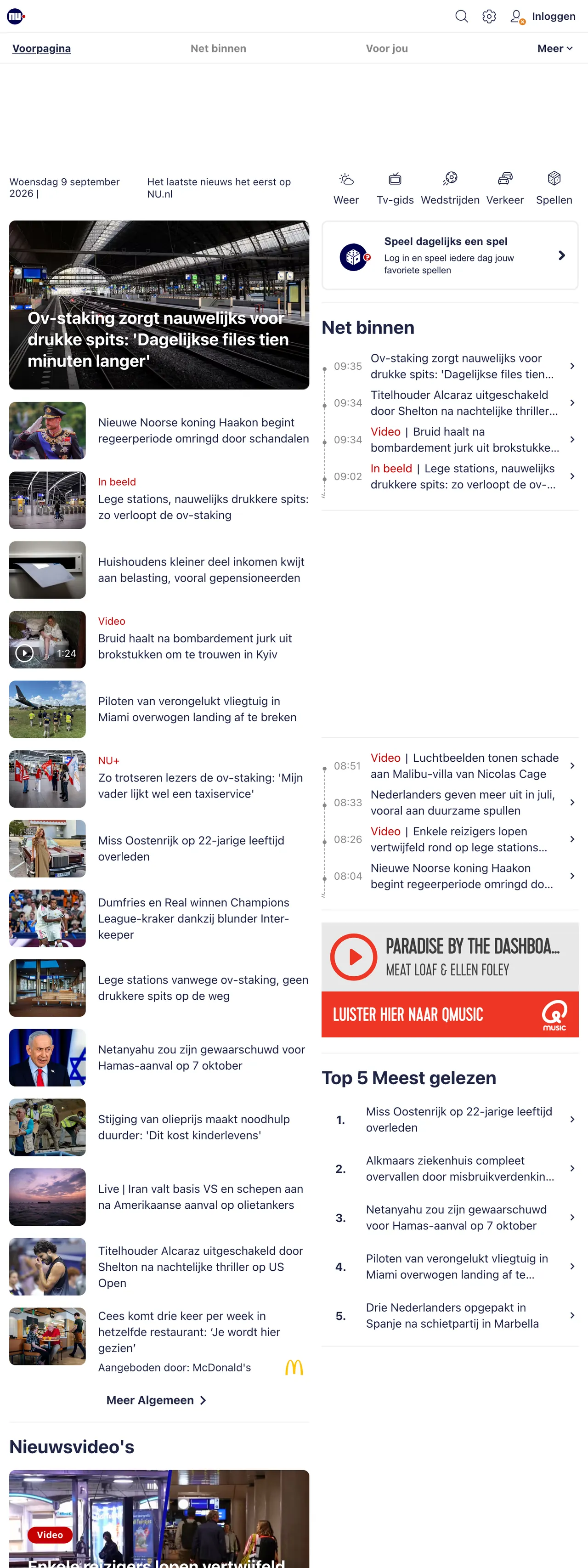 Screenshot of the NU.nl front page
