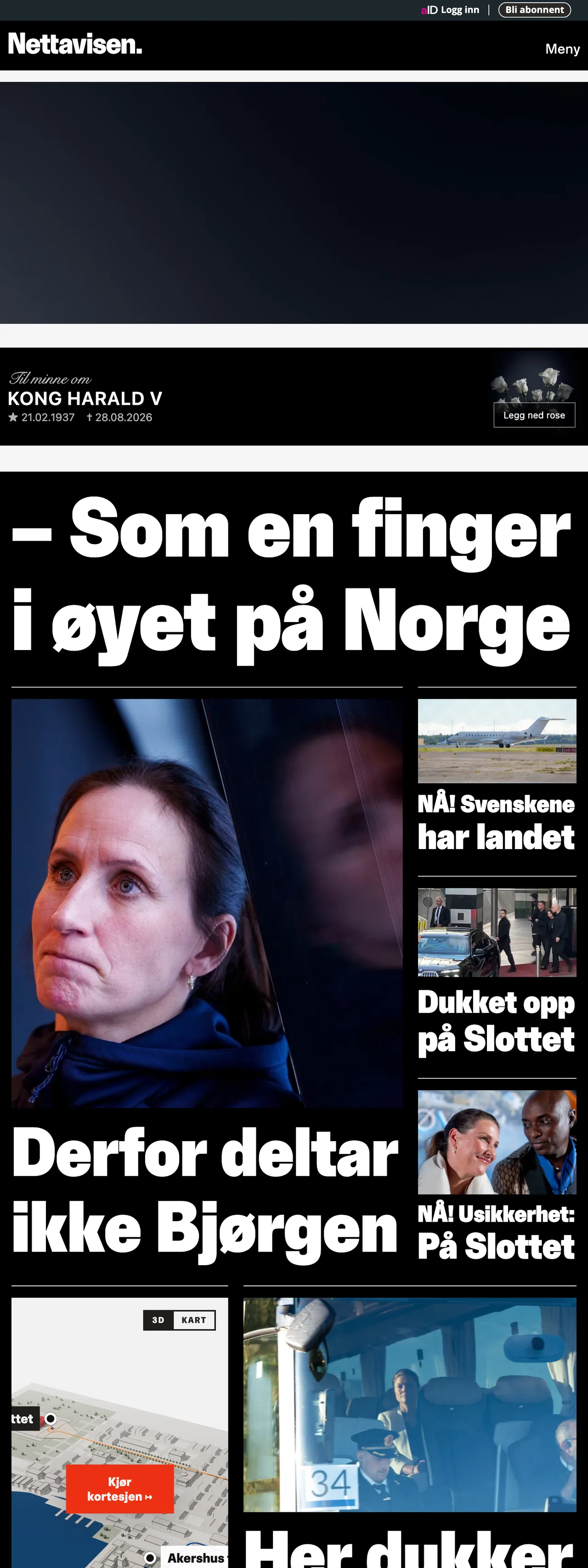 Screenshot of the Nettavisen front page