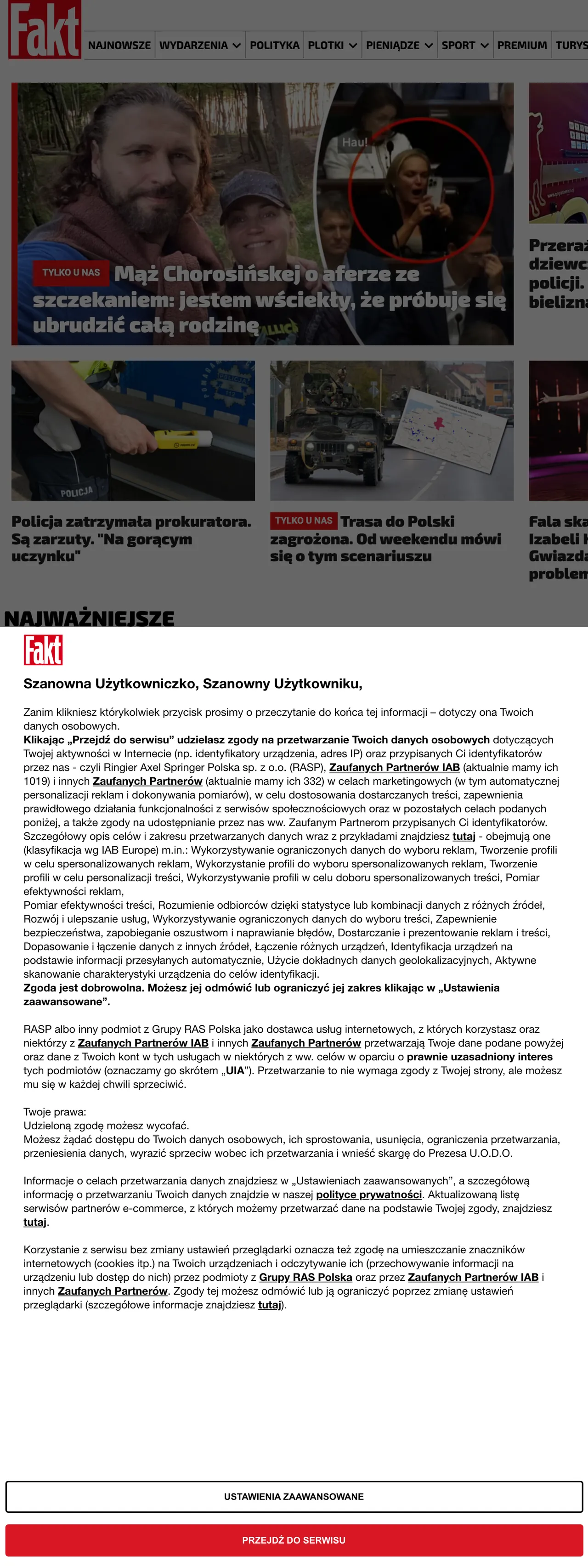 Screenshot of the Fakt front page