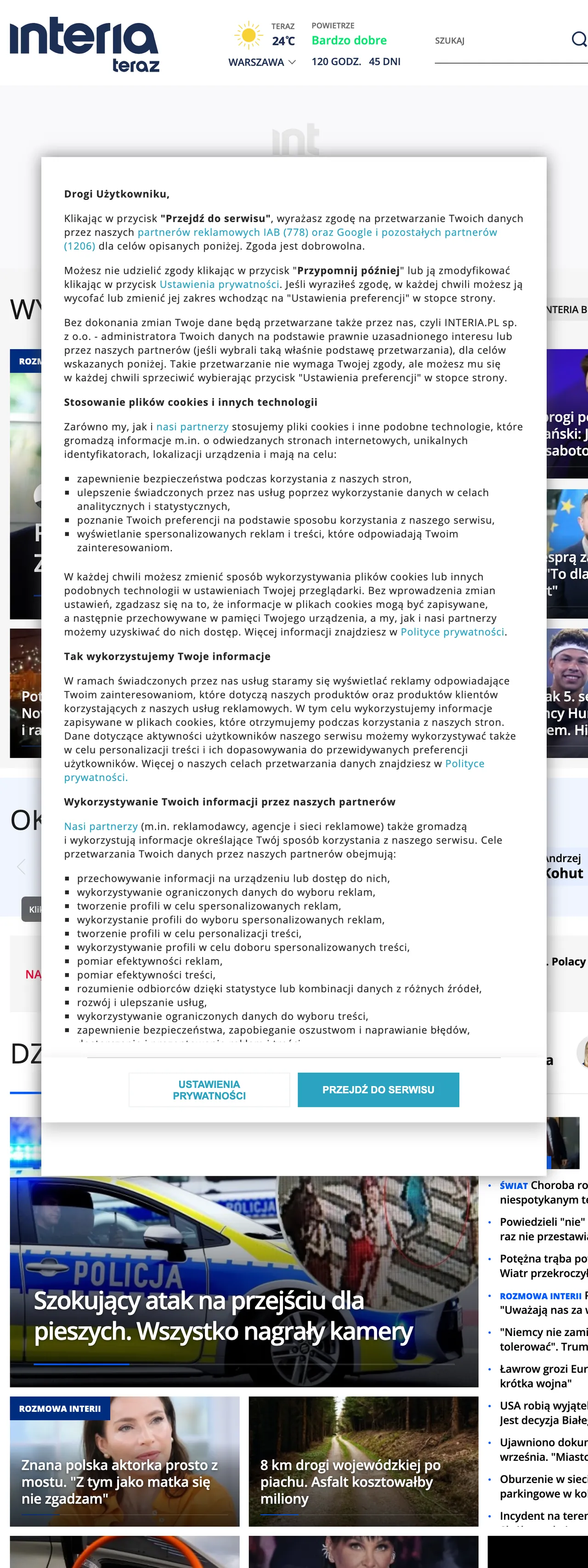 Screenshot of the Interia front page