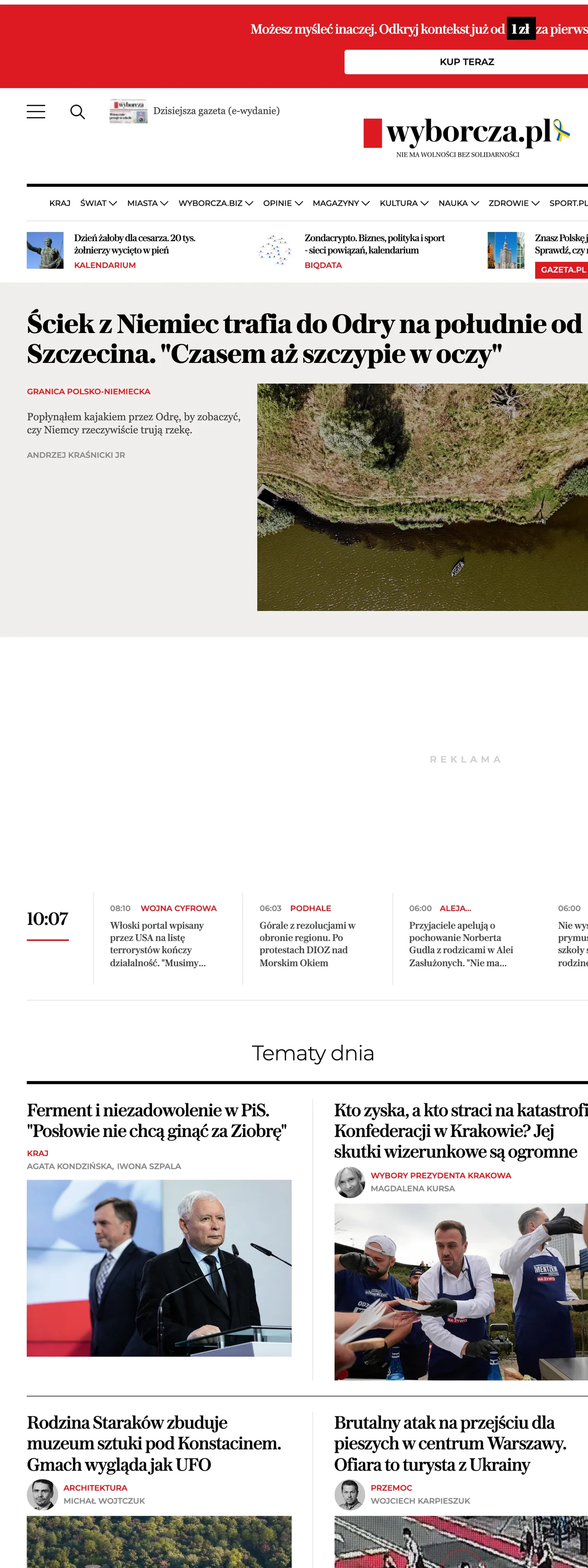 Screenshot of the Wyborcza front page