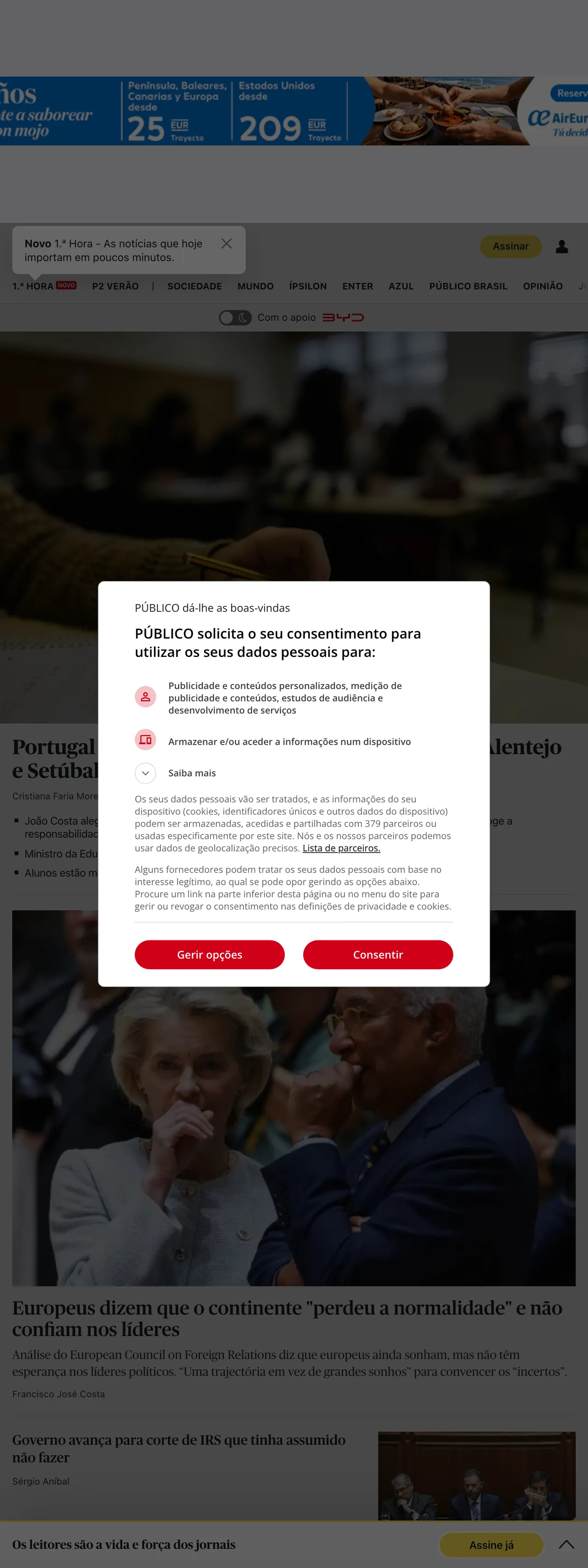 Screenshot of the Público front page
