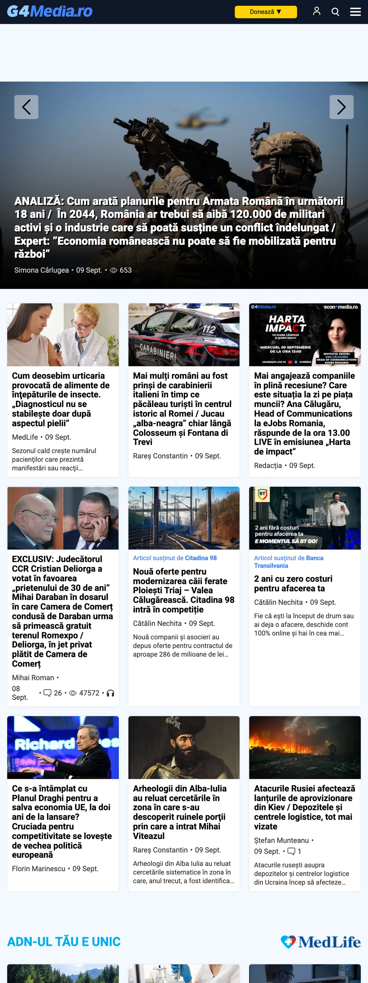 Screenshot of the G4Media front page