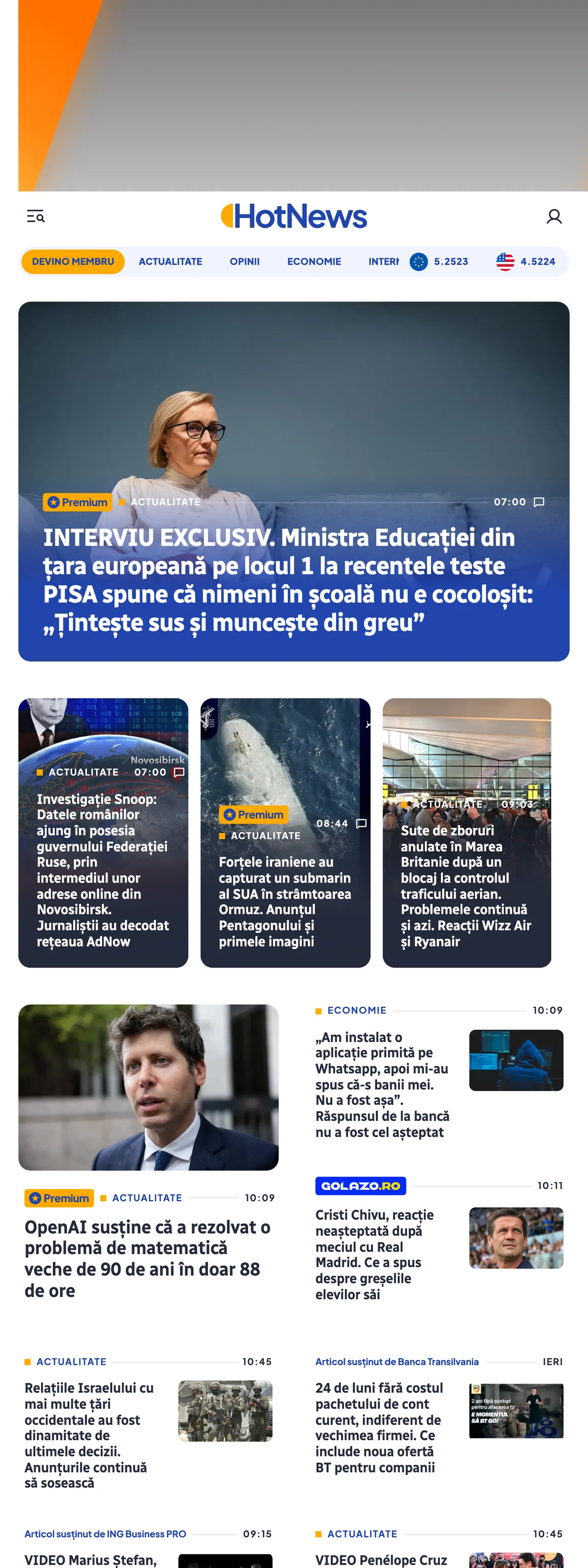 Screenshot of the HotNews.ro front page