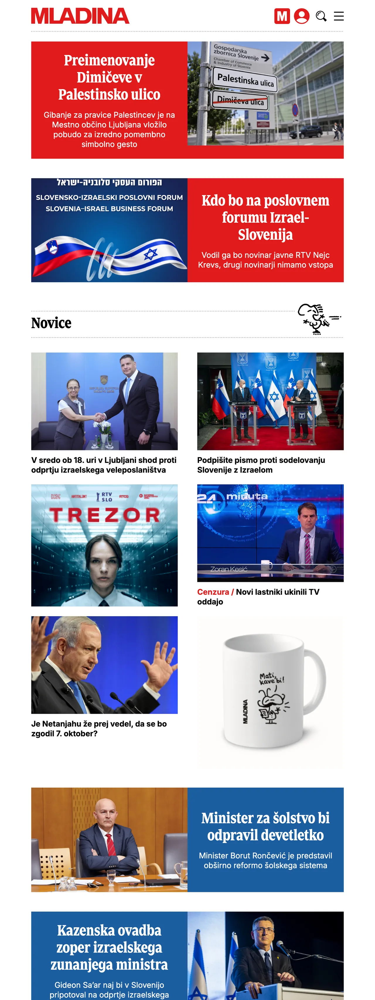 Screenshot of the Mladina front page