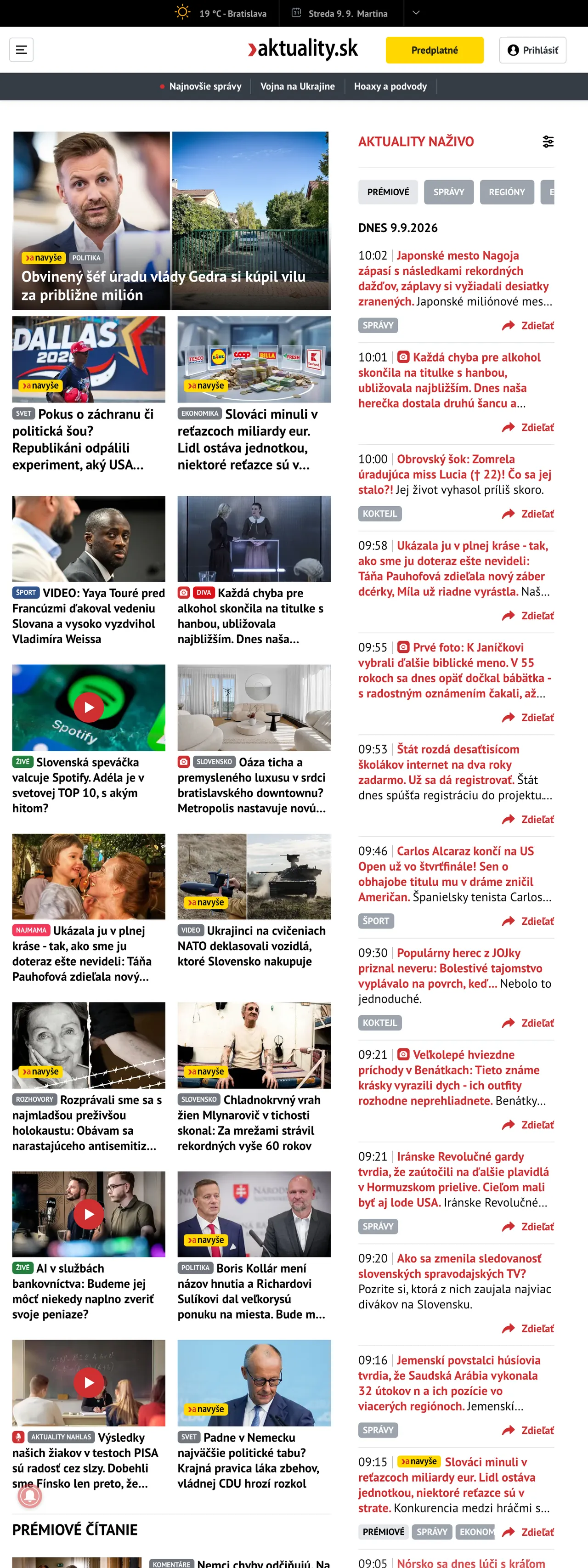 Screenshot of the Aktuality.sk front page