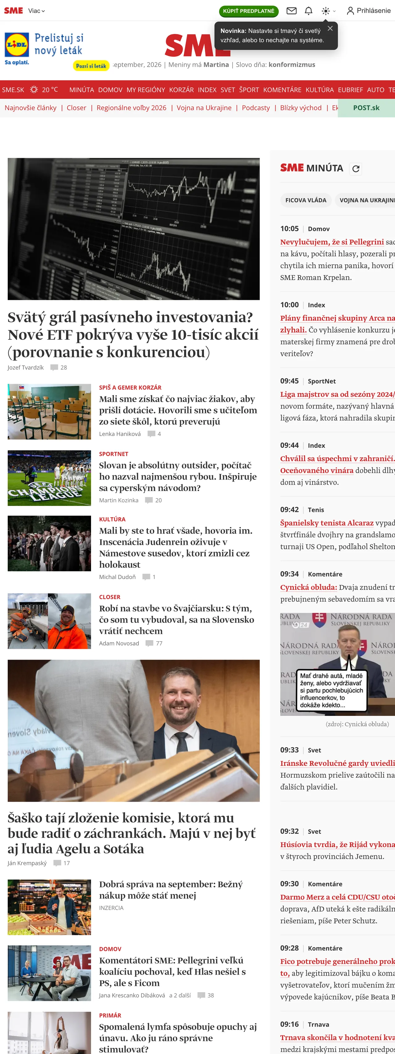 Screenshot of the SME front page