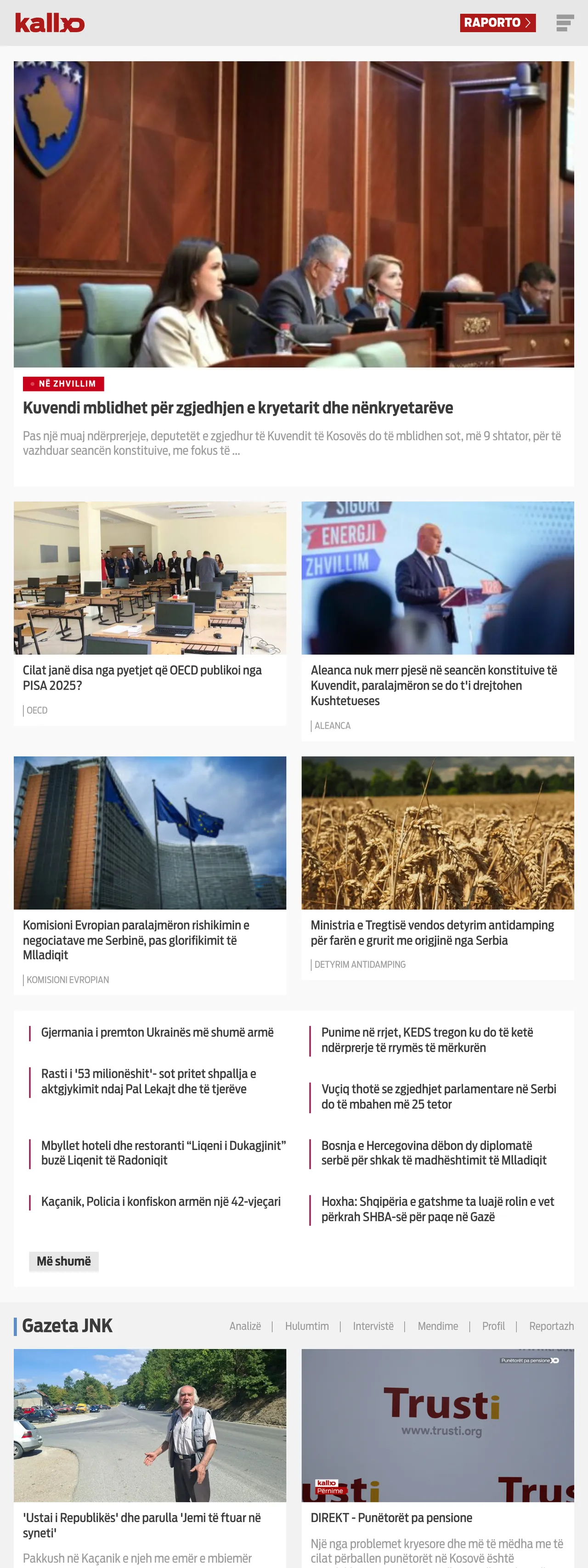 Screenshot of the Kallxo front page