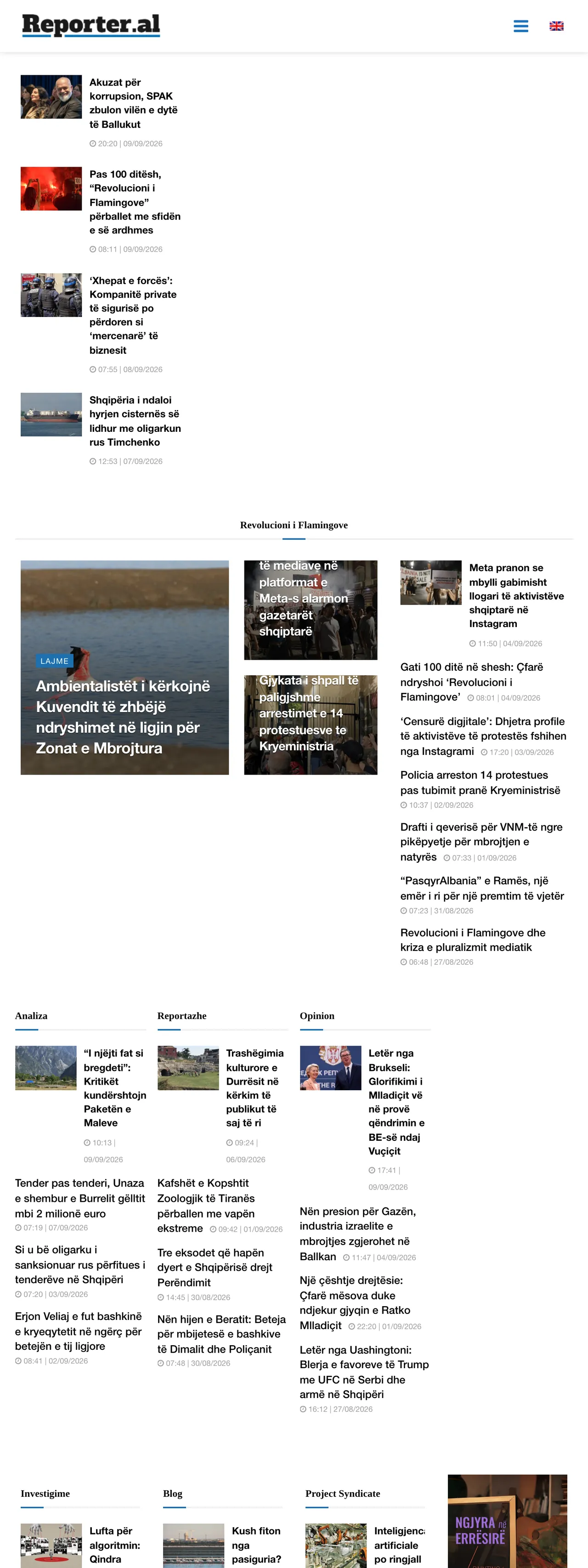 Screenshot of the Reporter.al front page