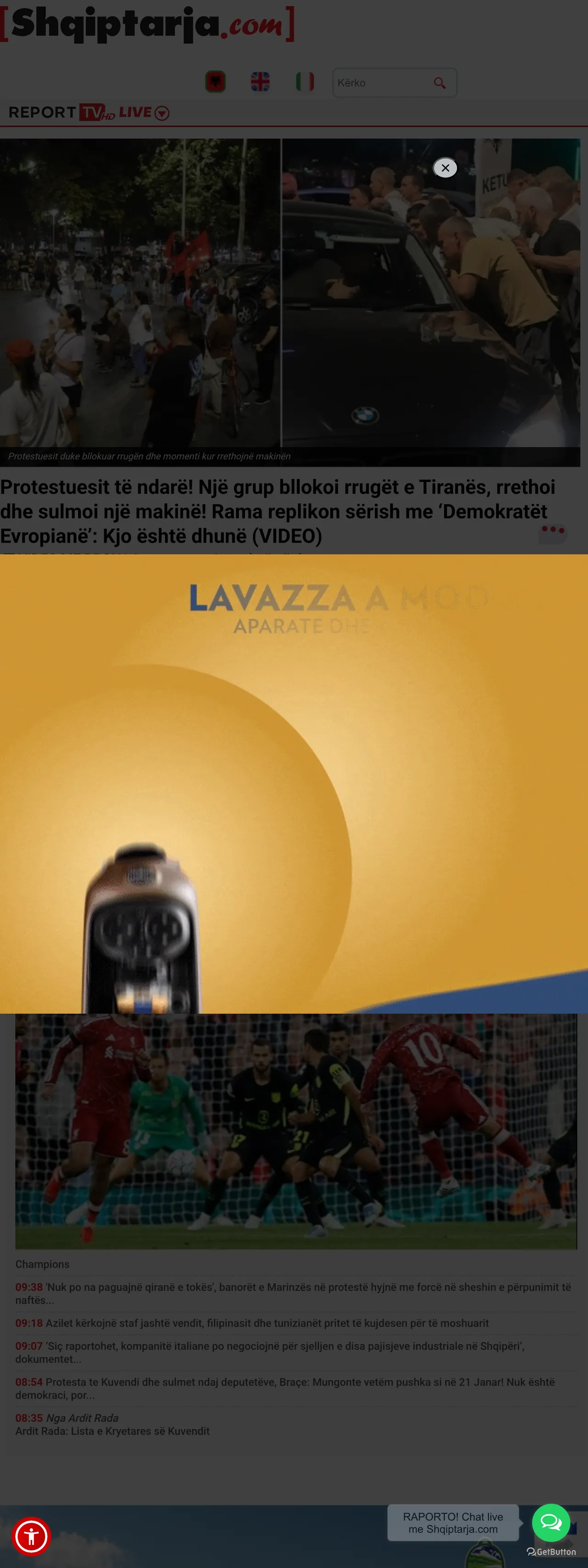 Screenshot of the Shqiptarja.com front page