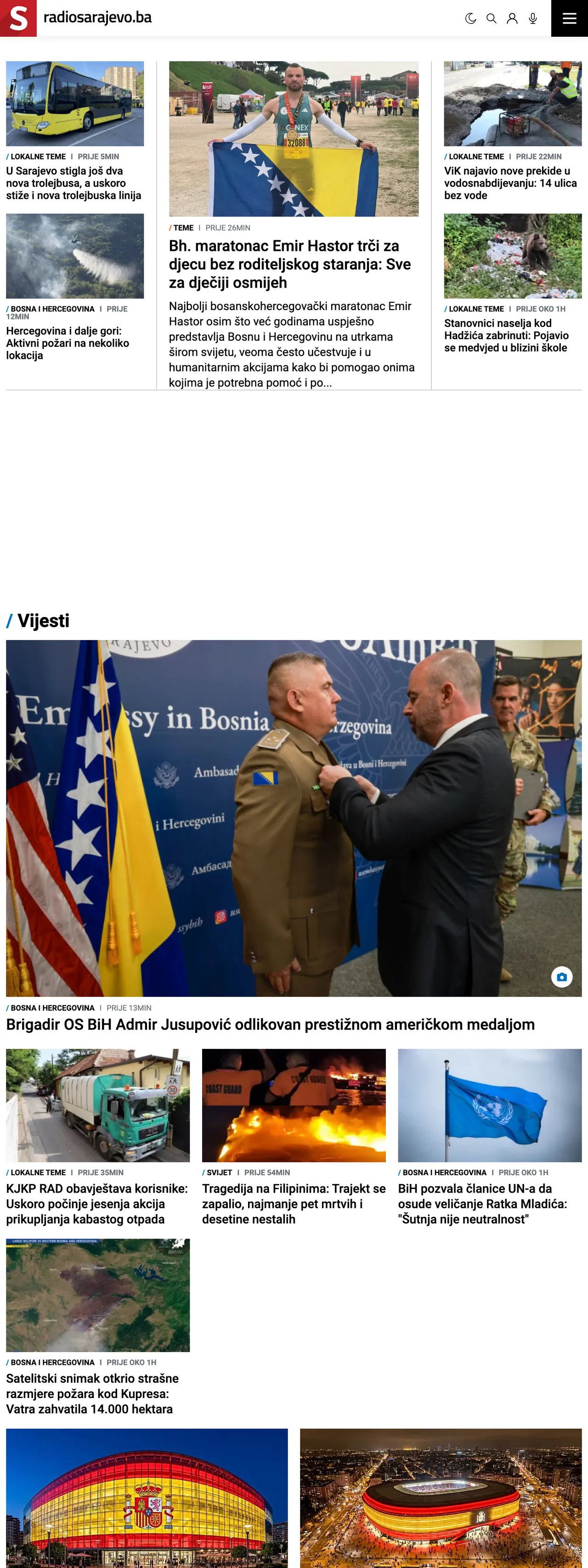 Screenshot of the Radio Sarajevo front page
