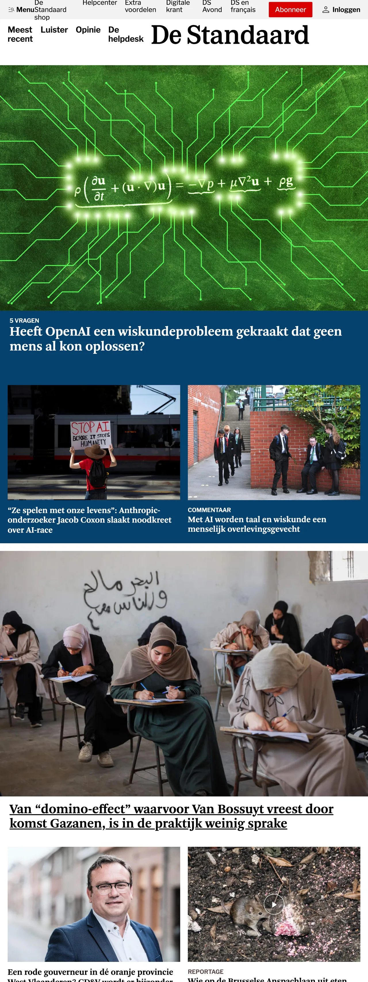 Screenshot of the De Standaard front page