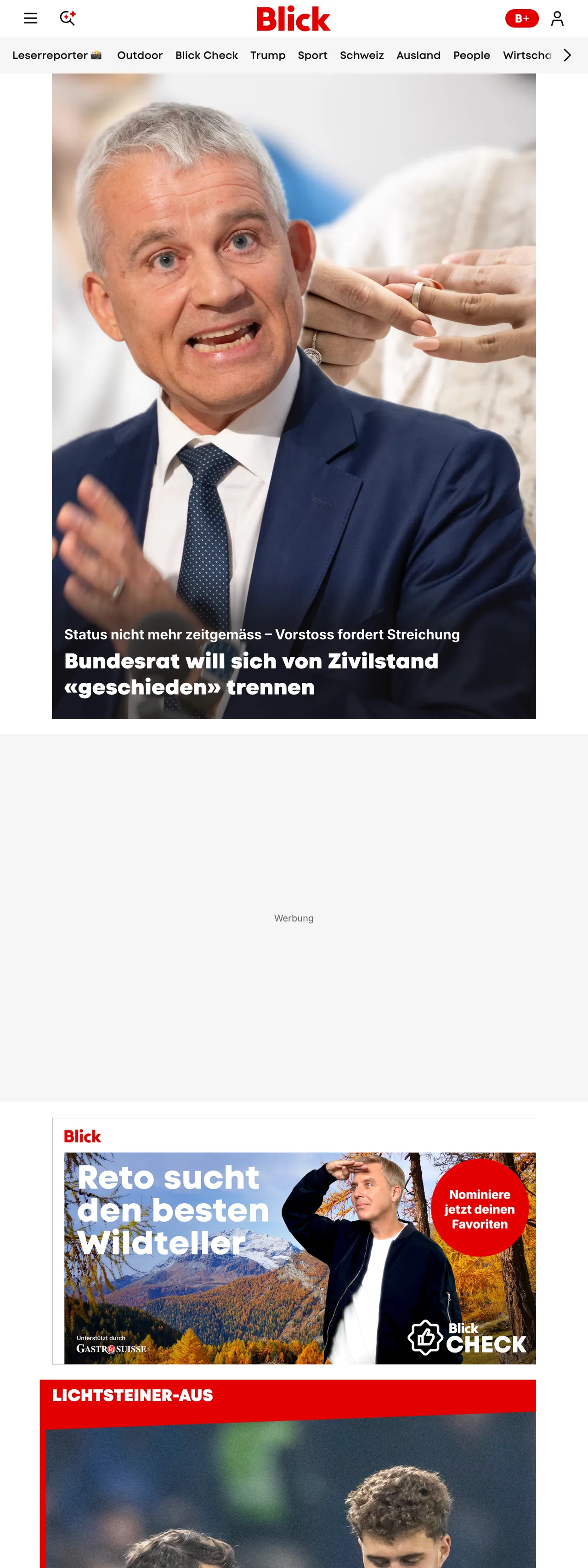 Screenshot of the Blick front page