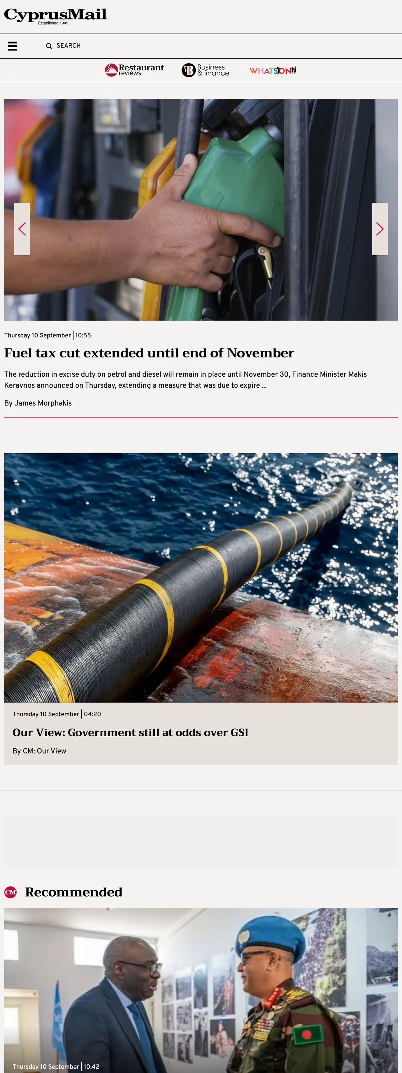 Screenshot of the Cyprus Mail front page