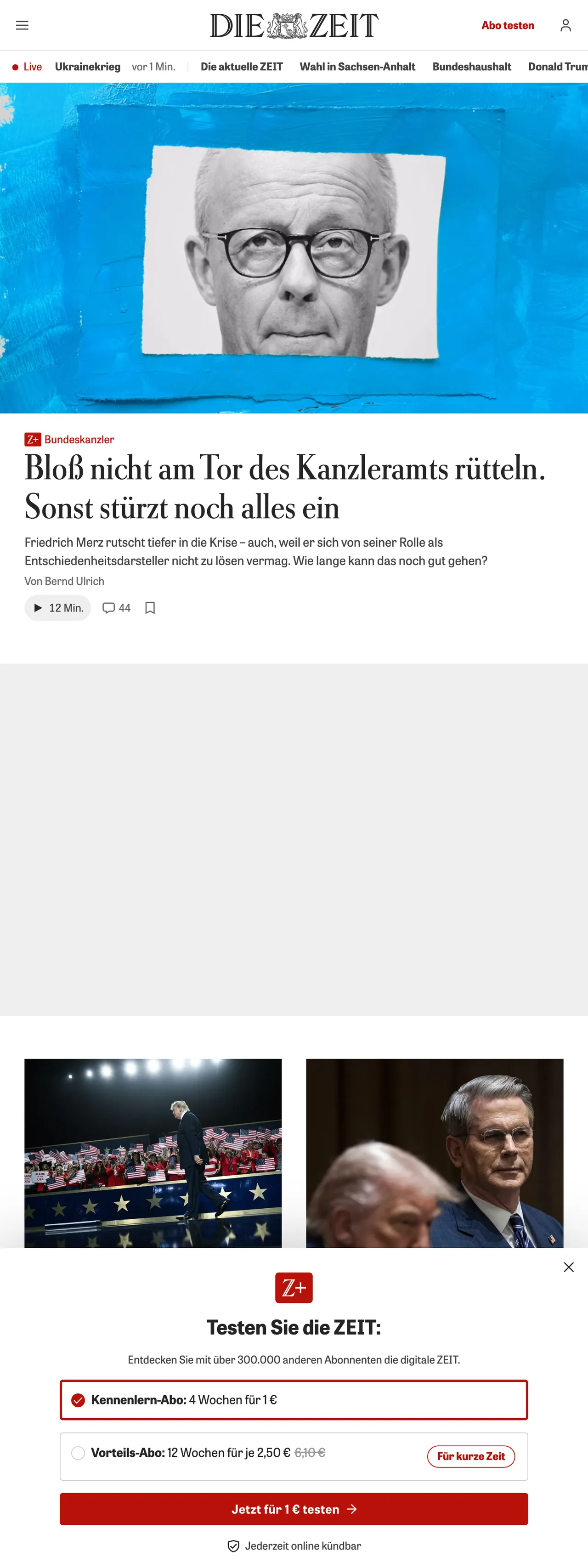 Screenshot of the ZEIT ONLINE front page