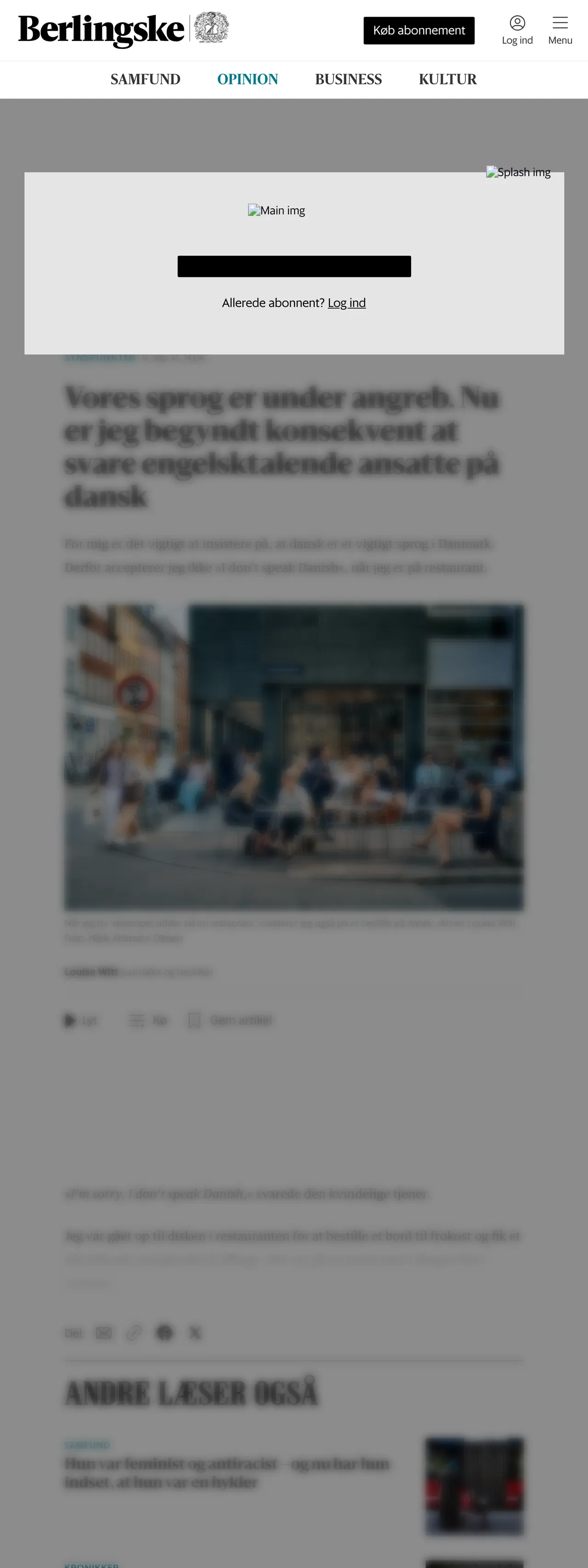 Screenshot of the Berlingske front page