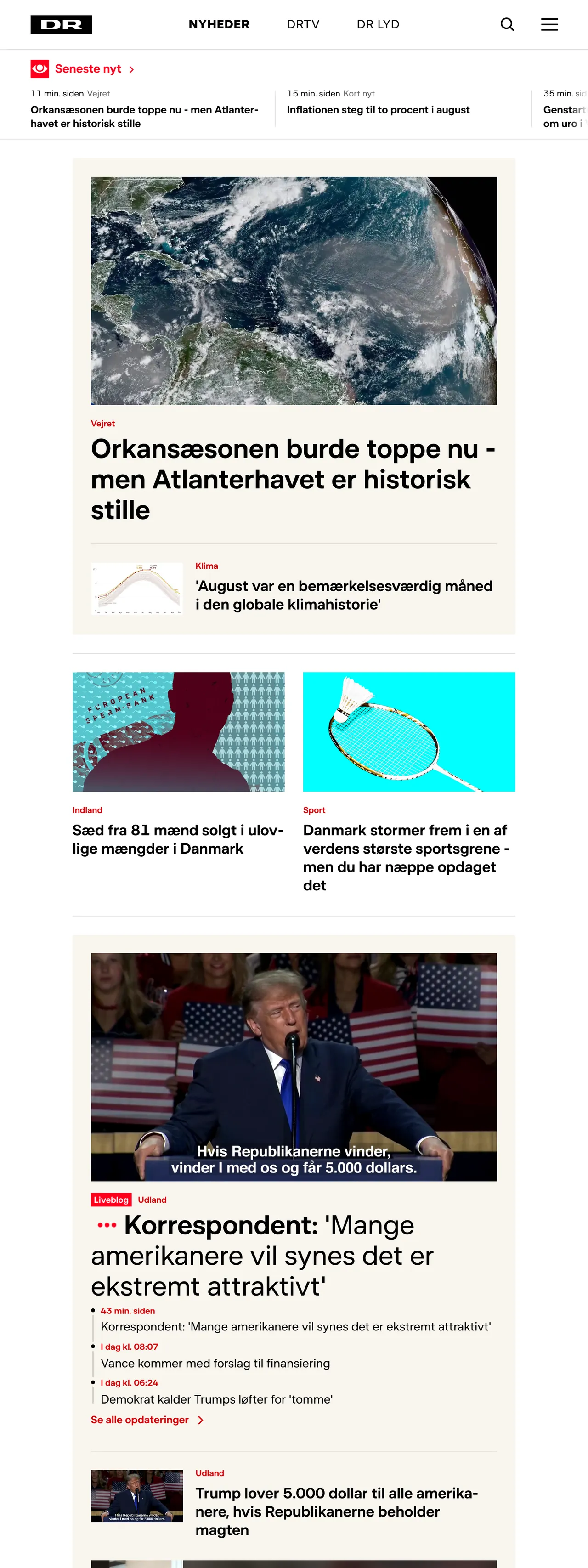 Screenshot of the DR front page