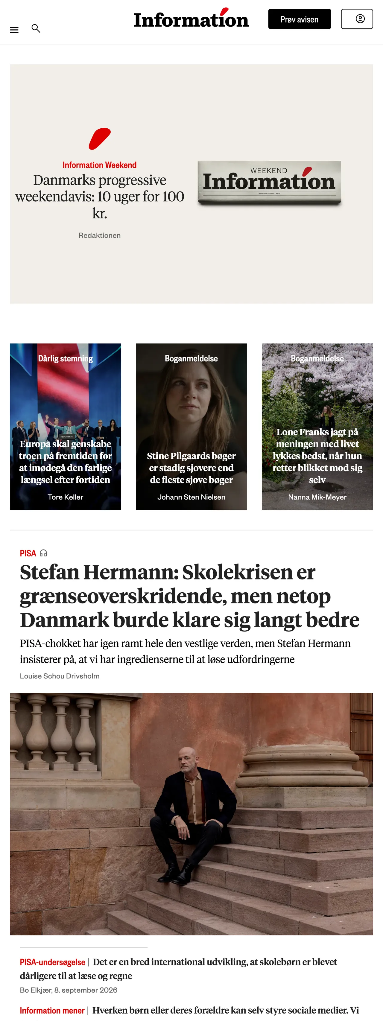 Screenshot of the Information front page