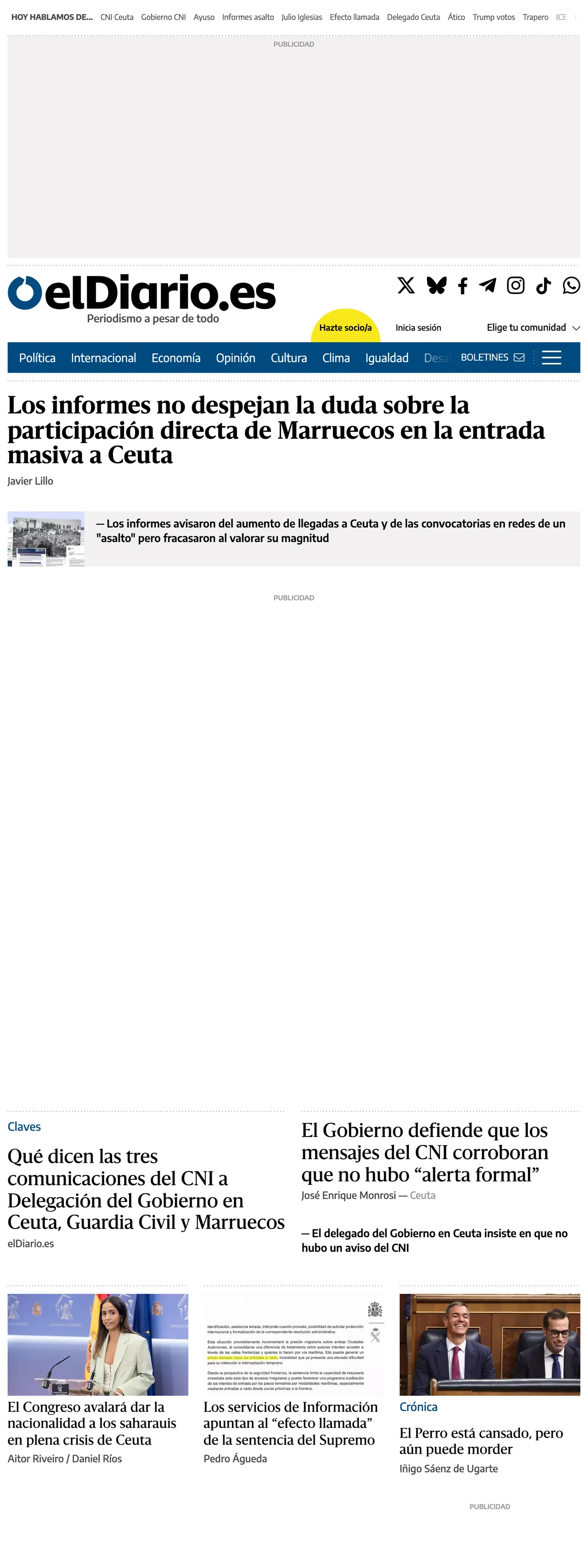 Screenshot of the elDiario.es front page