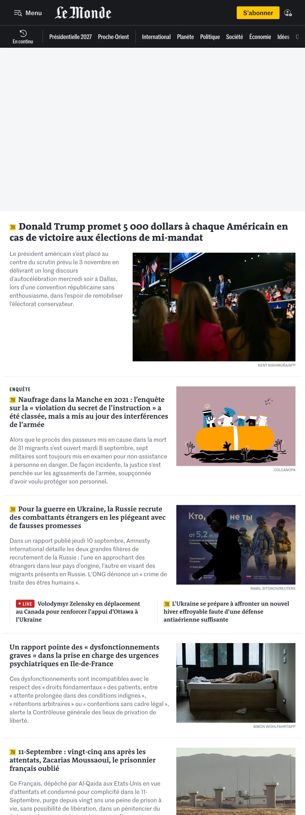 Screenshot of the Le Monde front page